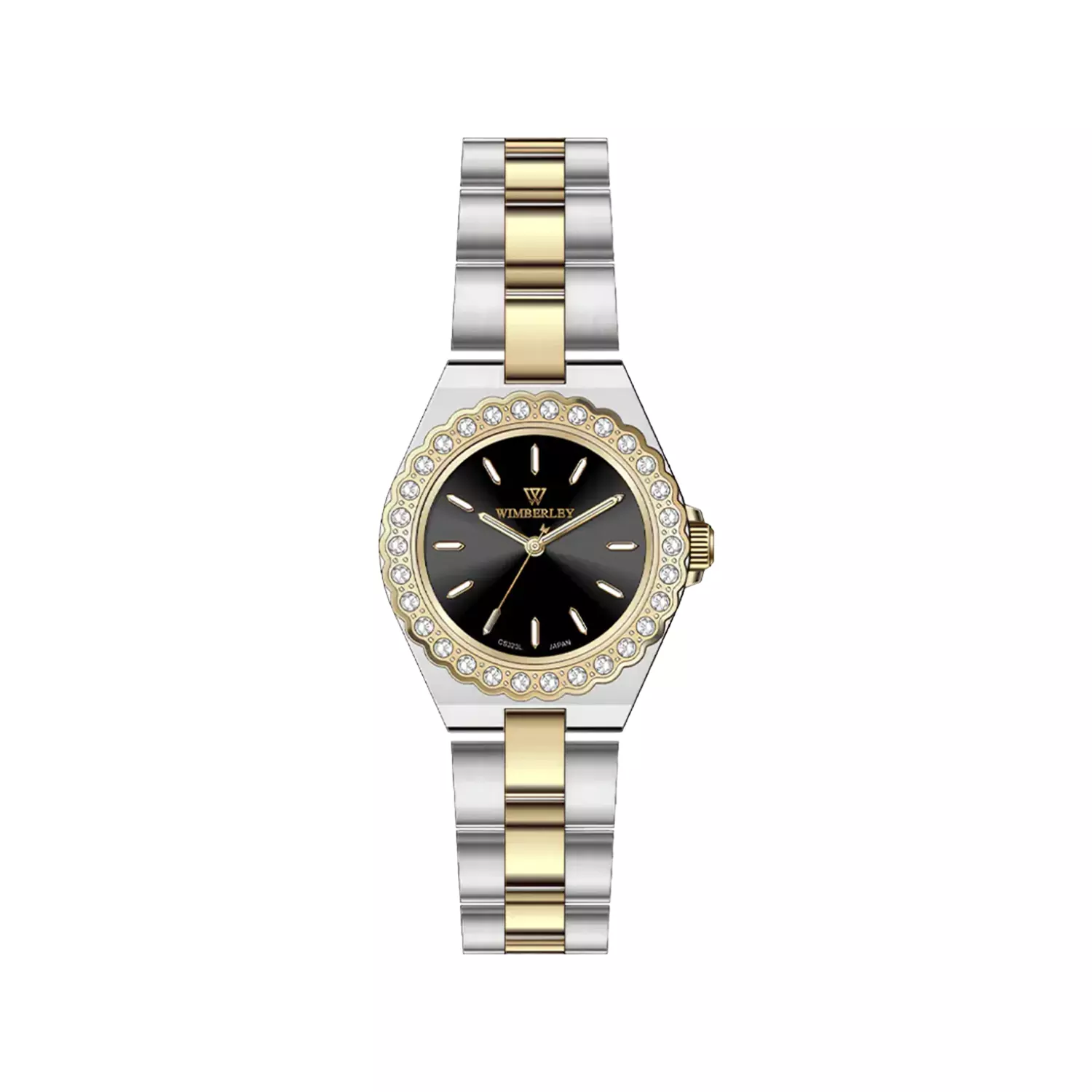 Wimberley-Watch-Code-WB-CS323L-Q1-1.webp ساعت مچی ویمبرلی زنانه فلزی نقره ای طلایی صفحه مشکی WB-CS323L-Q - Image 1