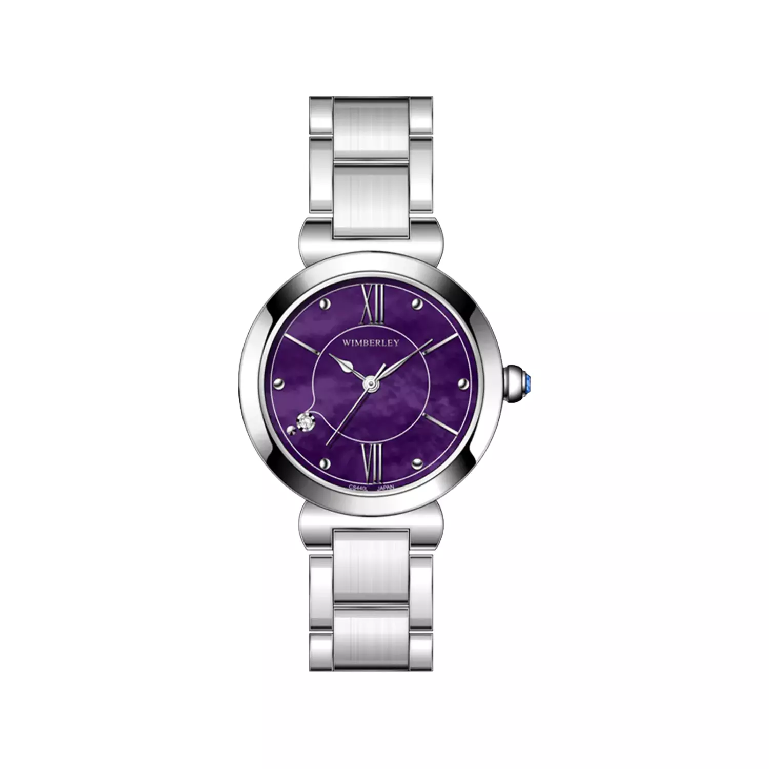 Wimberley-Watch-Code-WB-CS440L-G1-1.webp ساعت مچی ویمبرلی زنانه فلزی نقره ای صفحه بنفش WB-CS440L-G - Image 1