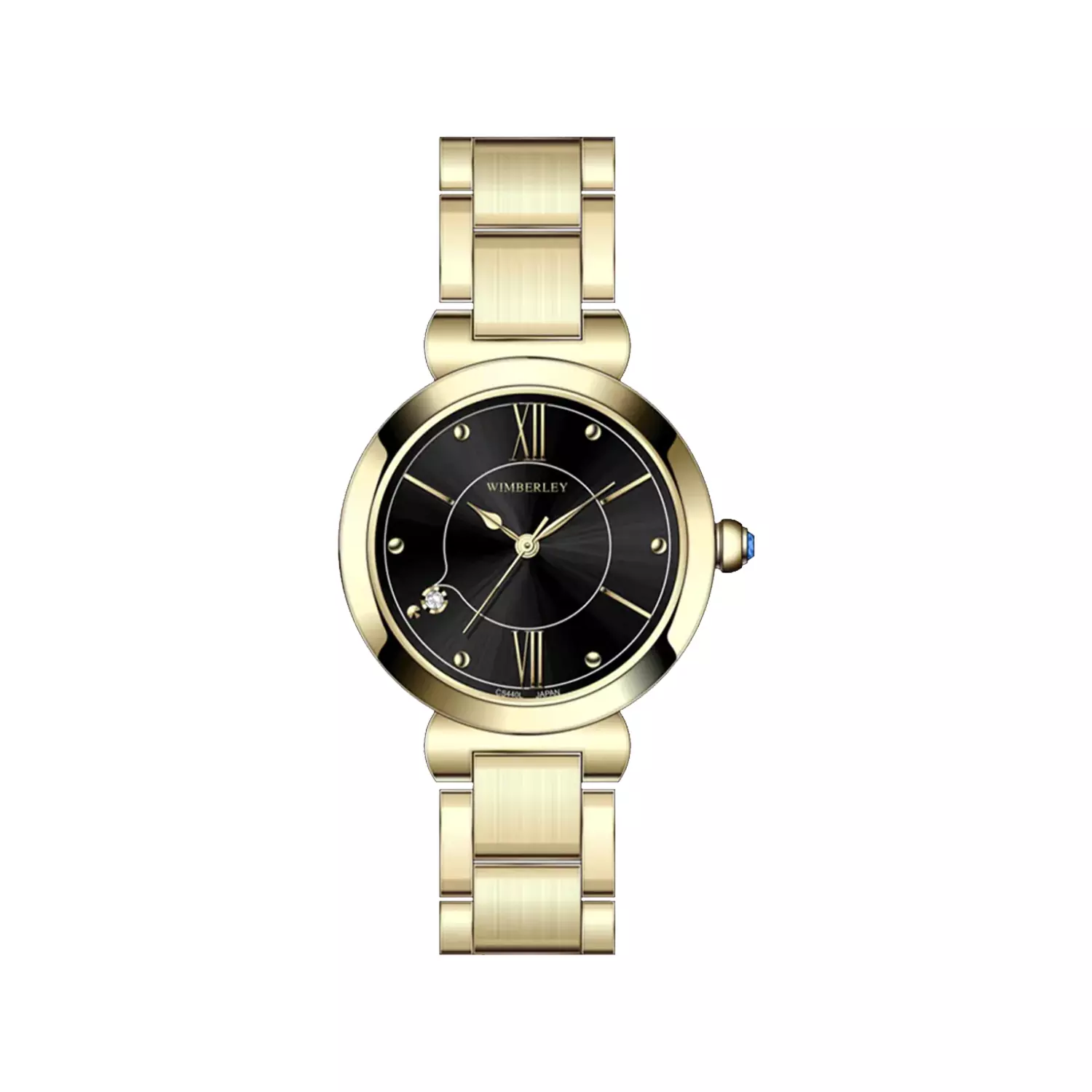 Wimberley-Watch-Code-WB-CS440L-O1-1.webp ساعت مچی ویمبرلی زنانه فلزی طلایی صفحه مشکی WB-CS440L-O - Image 1