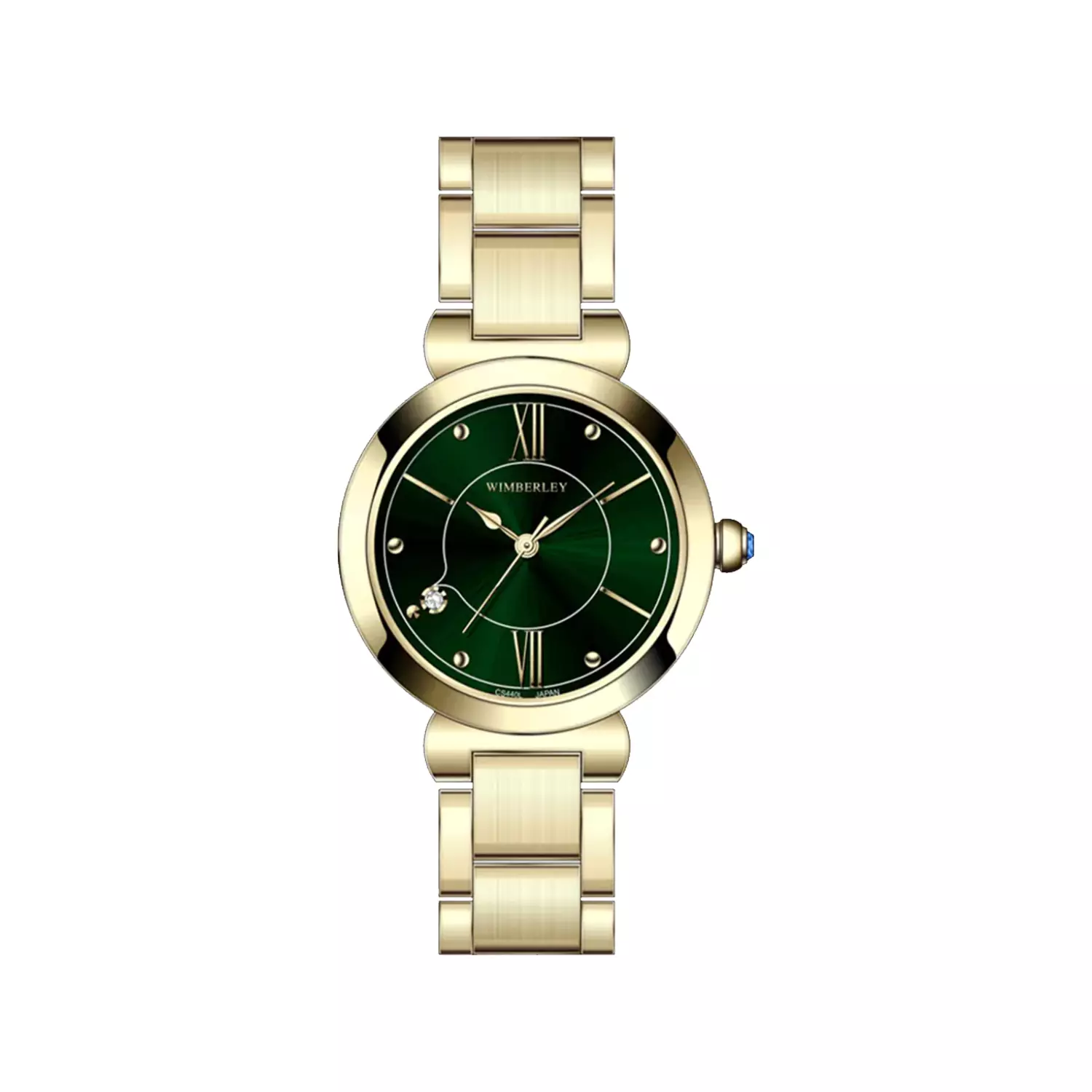 Wimberley-Watch-Code-WB-CS440L-P1-1.webp ساعت مچی ویمبرلی زنانه فلزی طلایی صفحه سبز WB-CS440L-P - Image 1