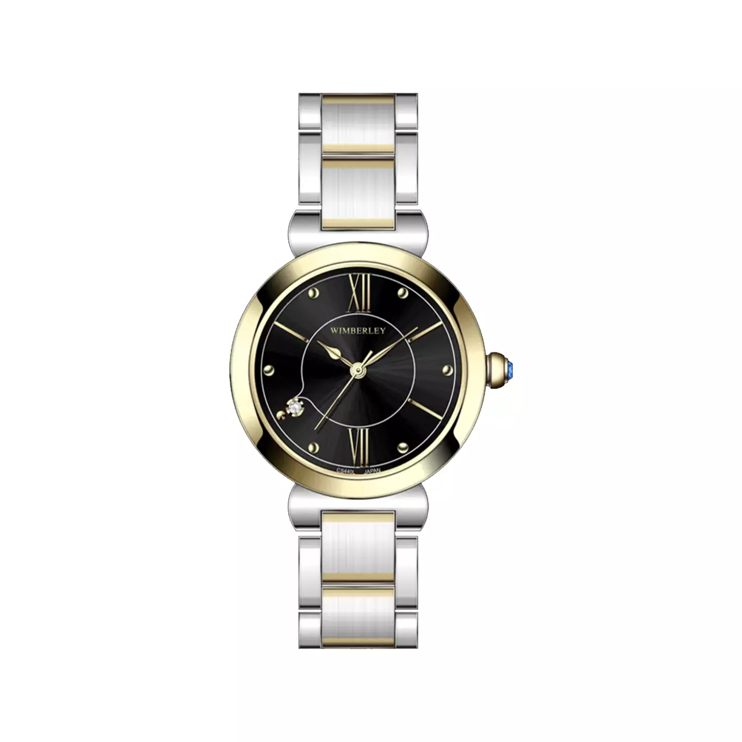 Wimberley-Watch-Code-WB-CS440L-S1-1.webp ساعت مچی ویمبرلی زنانه فلزی نقره ای طلایی صفحه مشکی WB-CS440L-S - Image 1