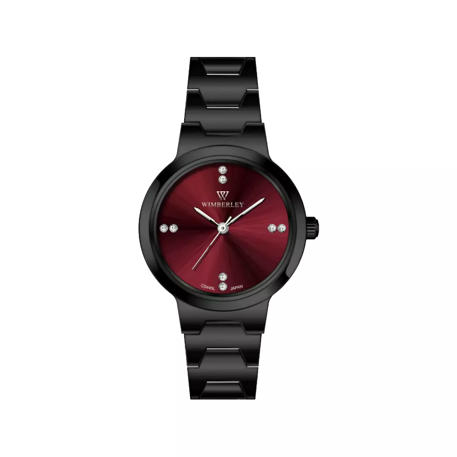 Wimberley-Watch-Code-WB-CS445L-U1-1.webp ساعت عقربه ای ویمبرلی زنانه فلزی مشکی صفحه قرمز WB-CS445L-U - Image 1