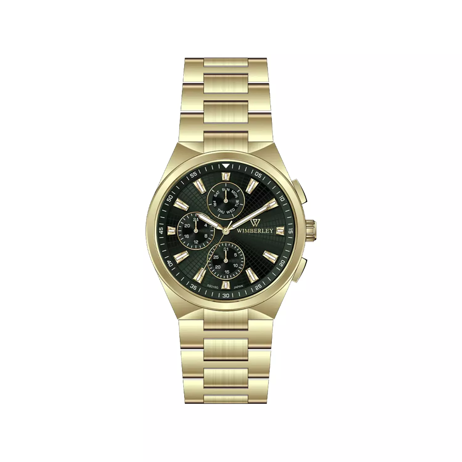 Wimberley-Watch-Code-WB-SS310G-J1.webp ساعت مچی مردانه ویمبرلی فلزی طلایی صفحه سبز WB-SS310G-J - Image 1