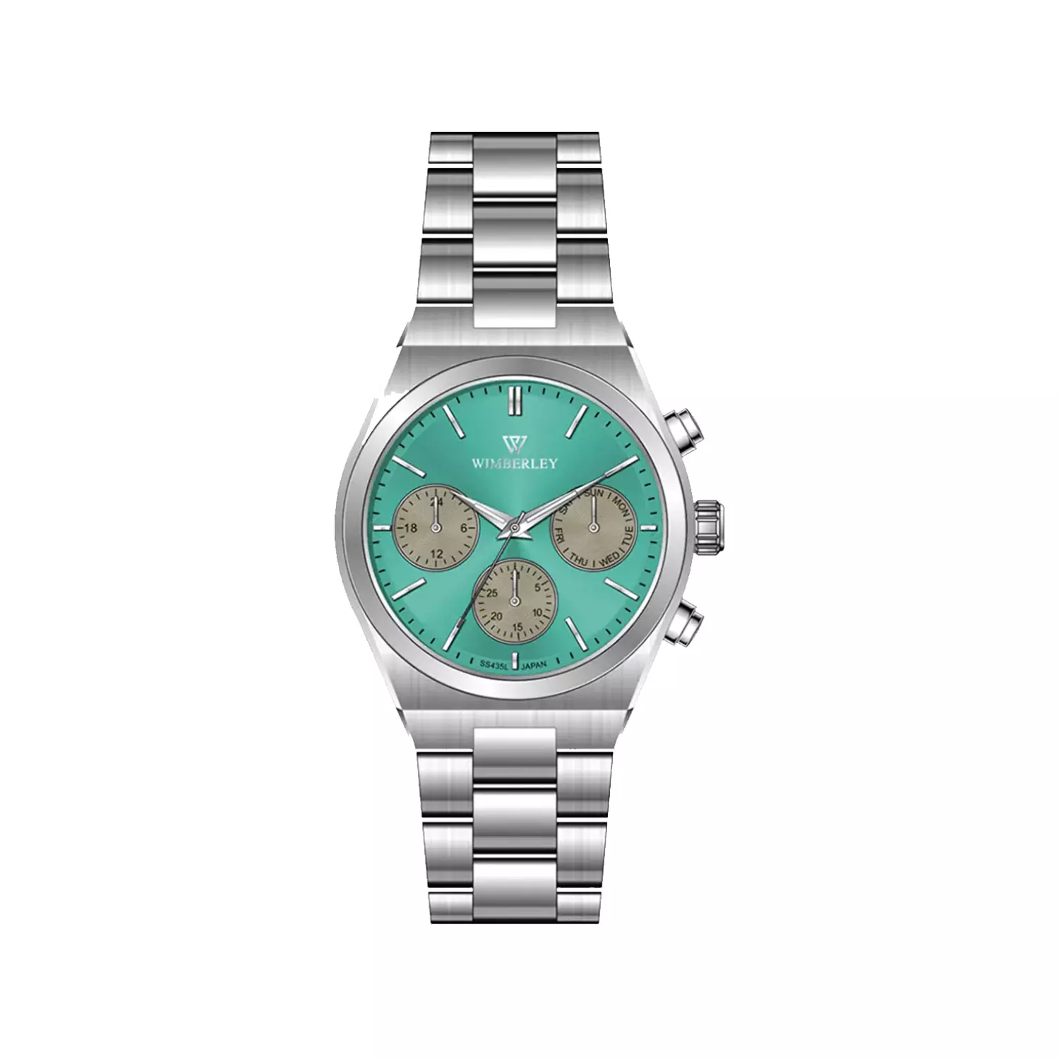Wimberley-Watch-Code-WB-SS435L-E1.webp ساعت مچی زنانه ویمبرلی فلزی نقره ای صفحه تیفانی WB-SS435L-E - Image 1