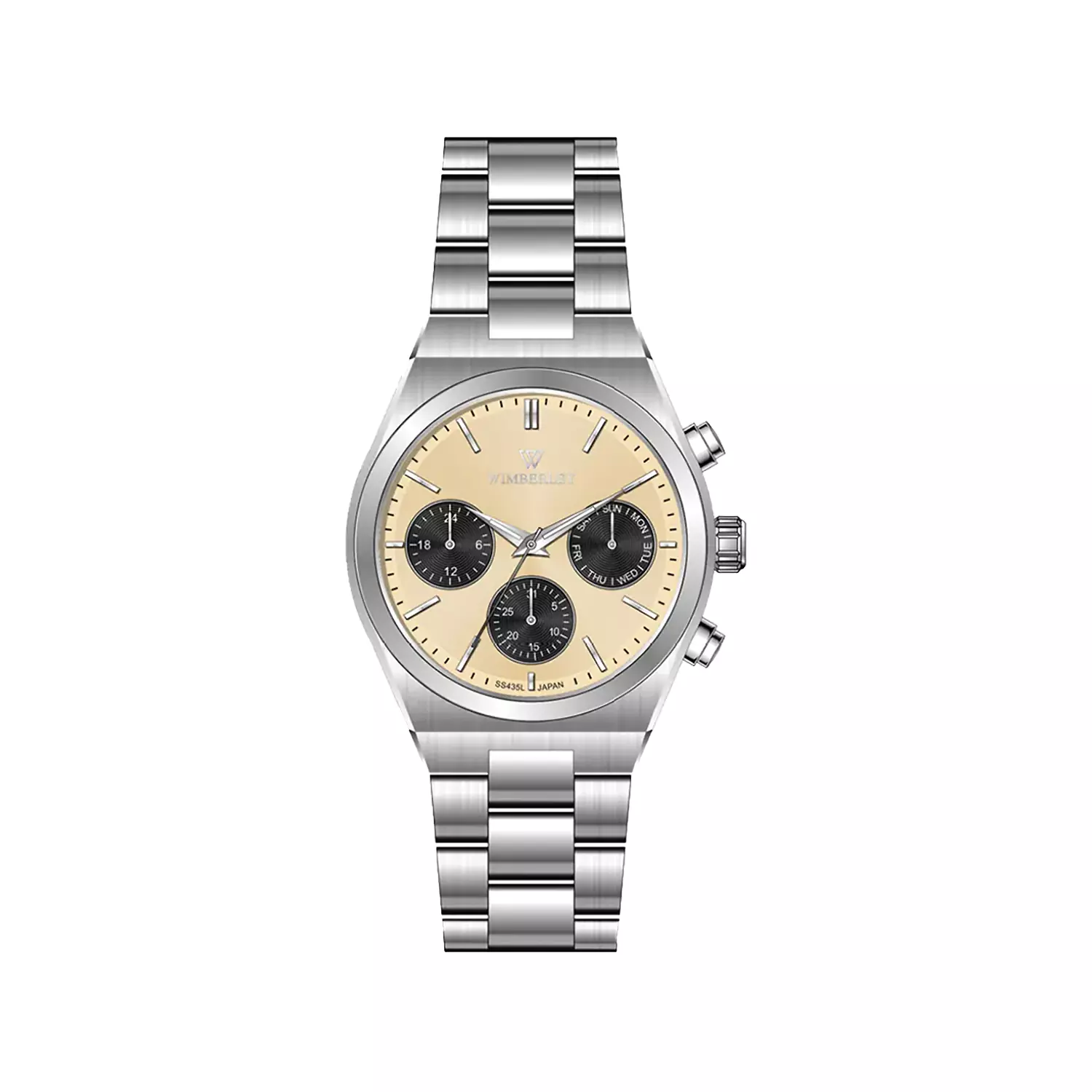 Wimberley-Watch-Code-WB-SS435L-G1.webp ساعت مچی زنانه ویمبرلی فلزی نقره ای صفحه کرم WB-SS435L-G - Image 1