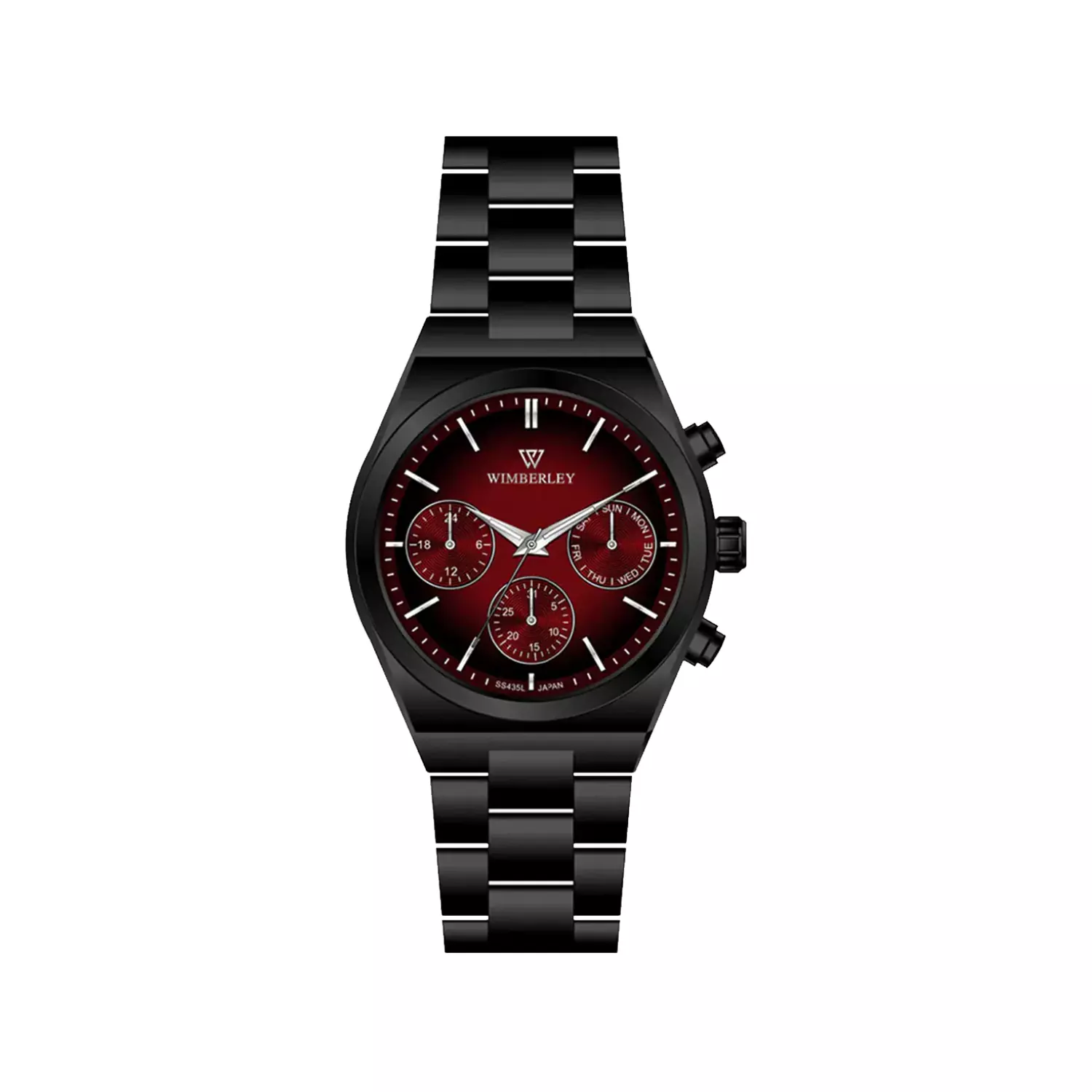 Wimberley-Watch-Code-WB-SS435L-Q1.webp ساعت مچی زنانه ویمبرلی فلزی مشکی صفحه قرمز WB-SS435L-Q - Image 1
