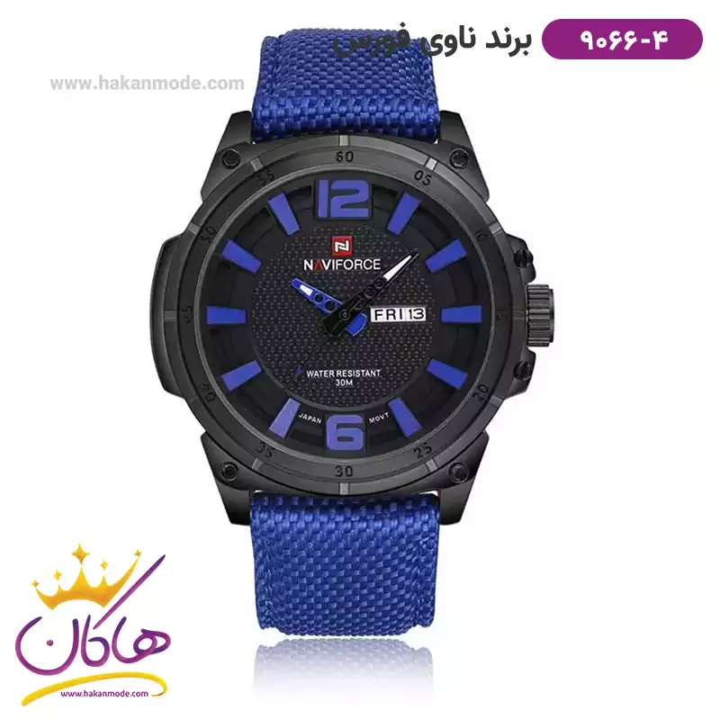 navi-force-watch-code-9066.41.webp ساعت مچی مردانه نیوی فورس بند برزنت آبی 9066/4 - Image 1