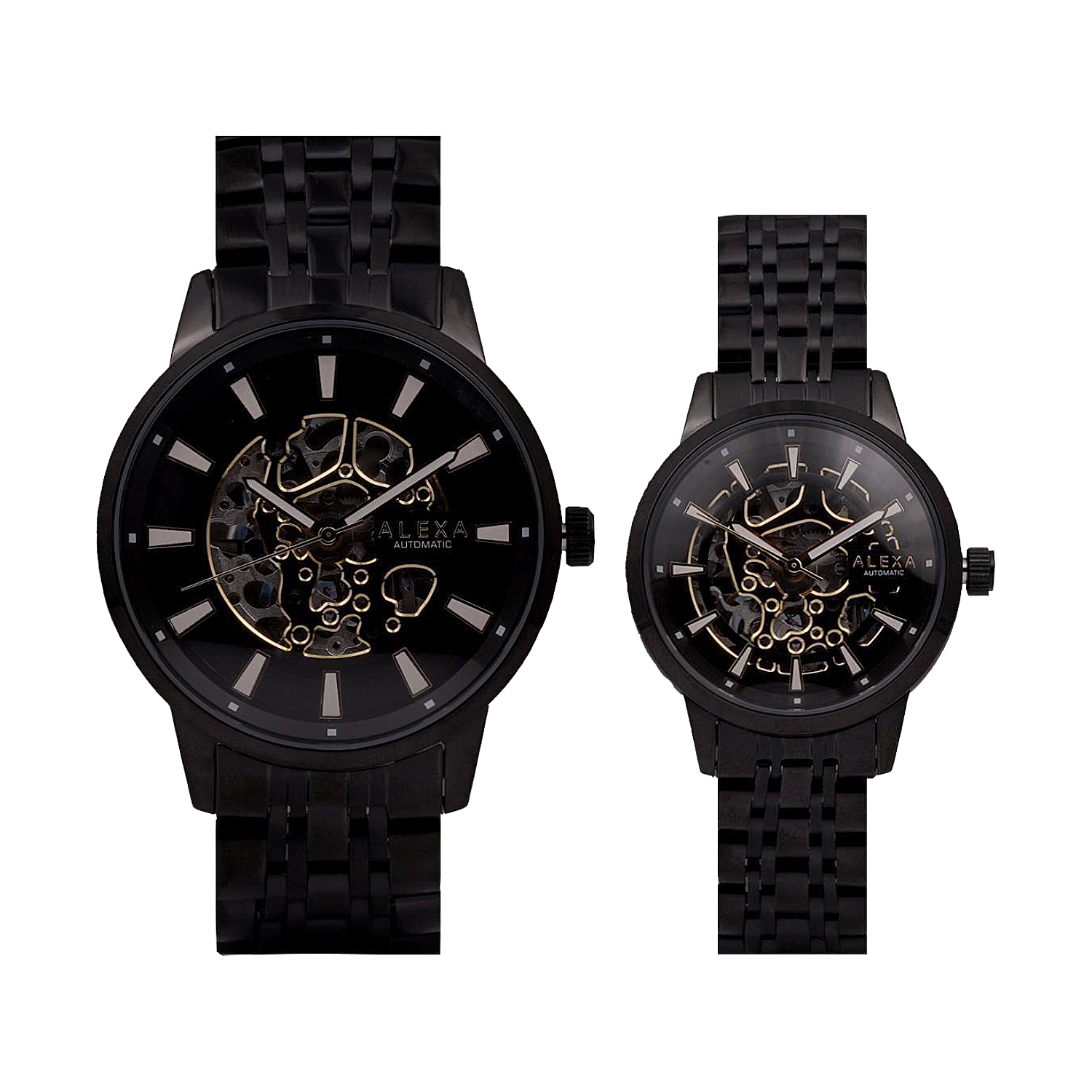 Alexa-Watch-Code-0111.D-0112.D1.webp ساعت الکسا ست فلزی مشکی اتوماتیک 0112-0111 - Image 1