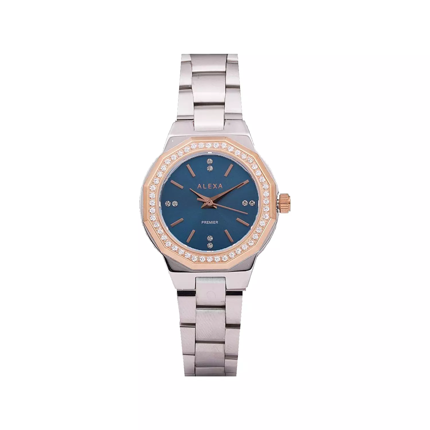 Alexa-Watch-Code-0113.B1.webp ساعت مچی الکسا زنانه فلزی نقره ای قاب رزگلد نگین دار 0113 - Image 1