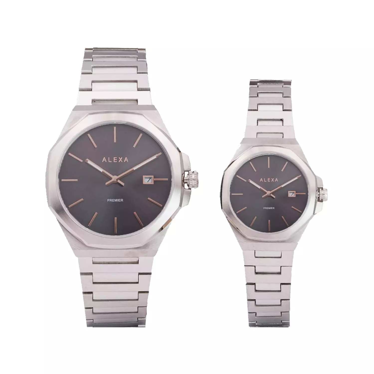 Alexa-Watch-Code-0118.D-0119.D1.webp ساعت مچی الکسا ست فلزی نقره ای صفحه طوسی 0119-0118 - Image 1