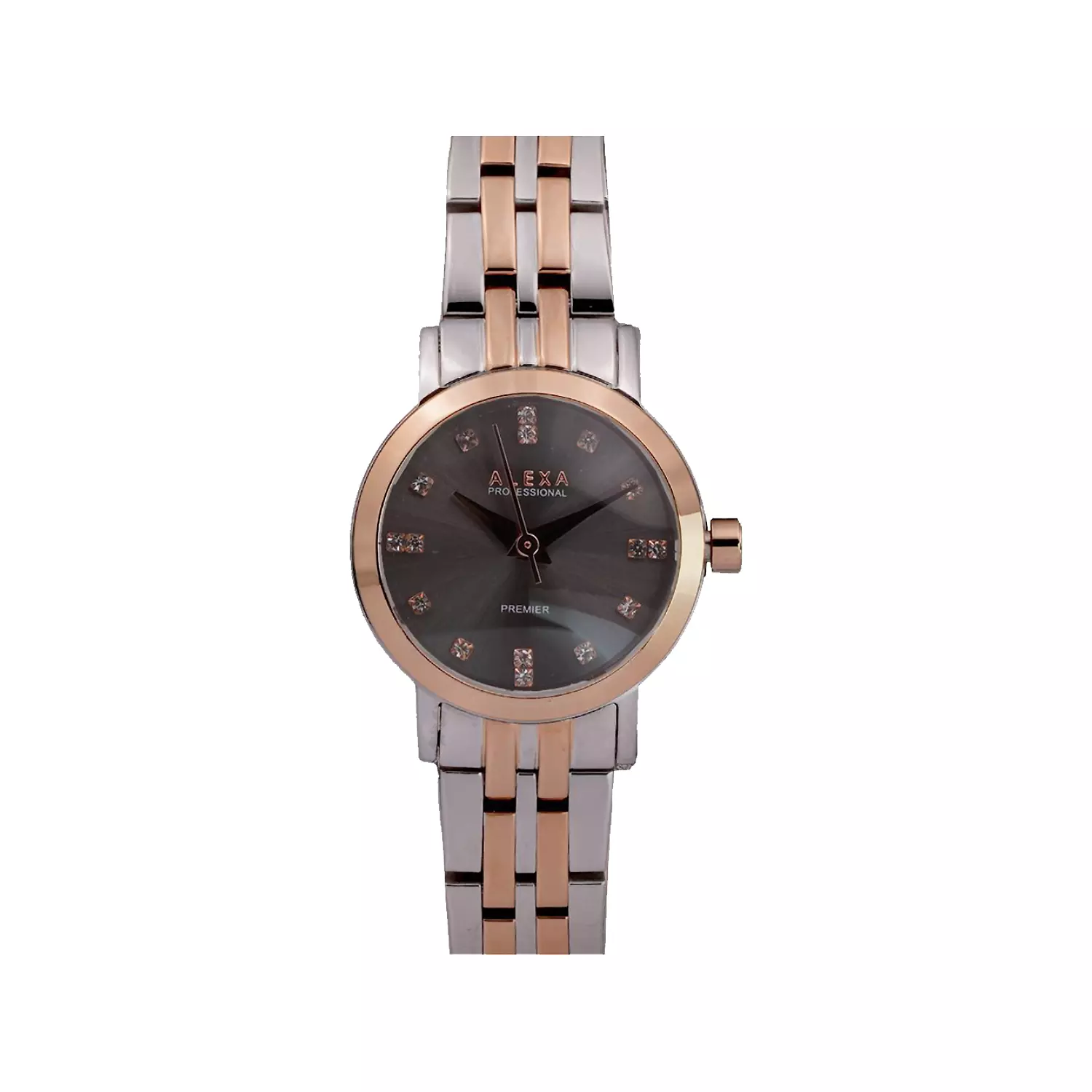 Alexa-Watch-Code-0121.B1.webp ساعت مچی الکسا زنانه فلزی نقره ای رزگلد صفحه مشکی 0121 - Image 1