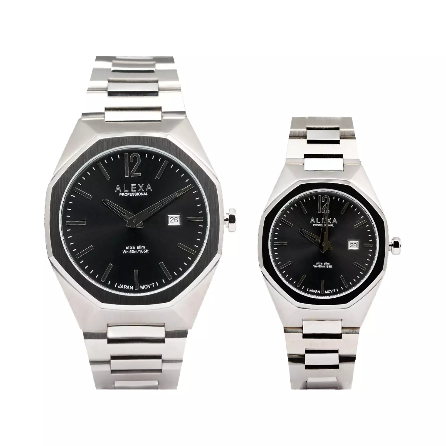 Alexa-Watch-Code-2003.A-2004.A1.webp ساعت الکسا ست فلزی نقره ای صفحه مشکی 2004-2003 - Image 1