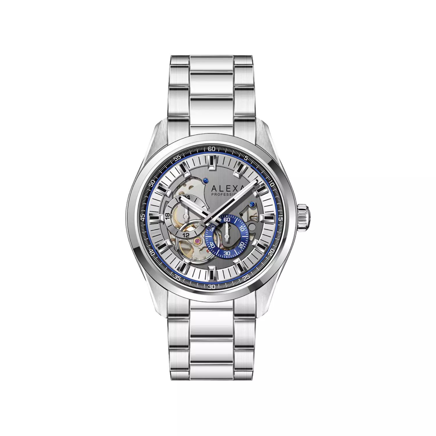 Alexa-Watch-Code-3013A1.webp ساعت عقربه ای الکسا مردانه فلزی نقره ای کرنوگراف 3013 - Image 1