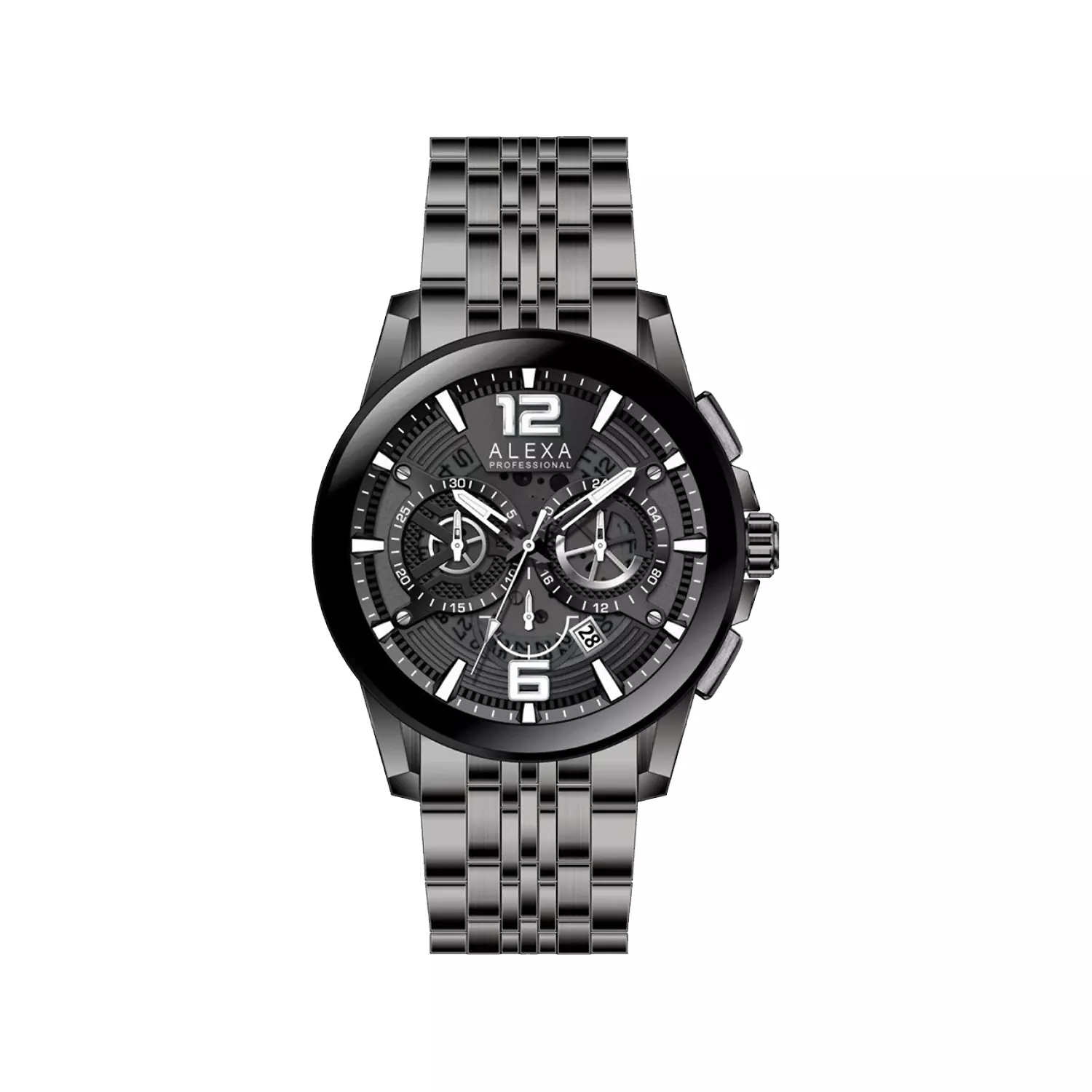 Alexa-Watch-Code-3018D1.webp ساعت مچی عقربه ای الکسا مردانه فلزی مشکی کرنوگراف 3018 - Image 1