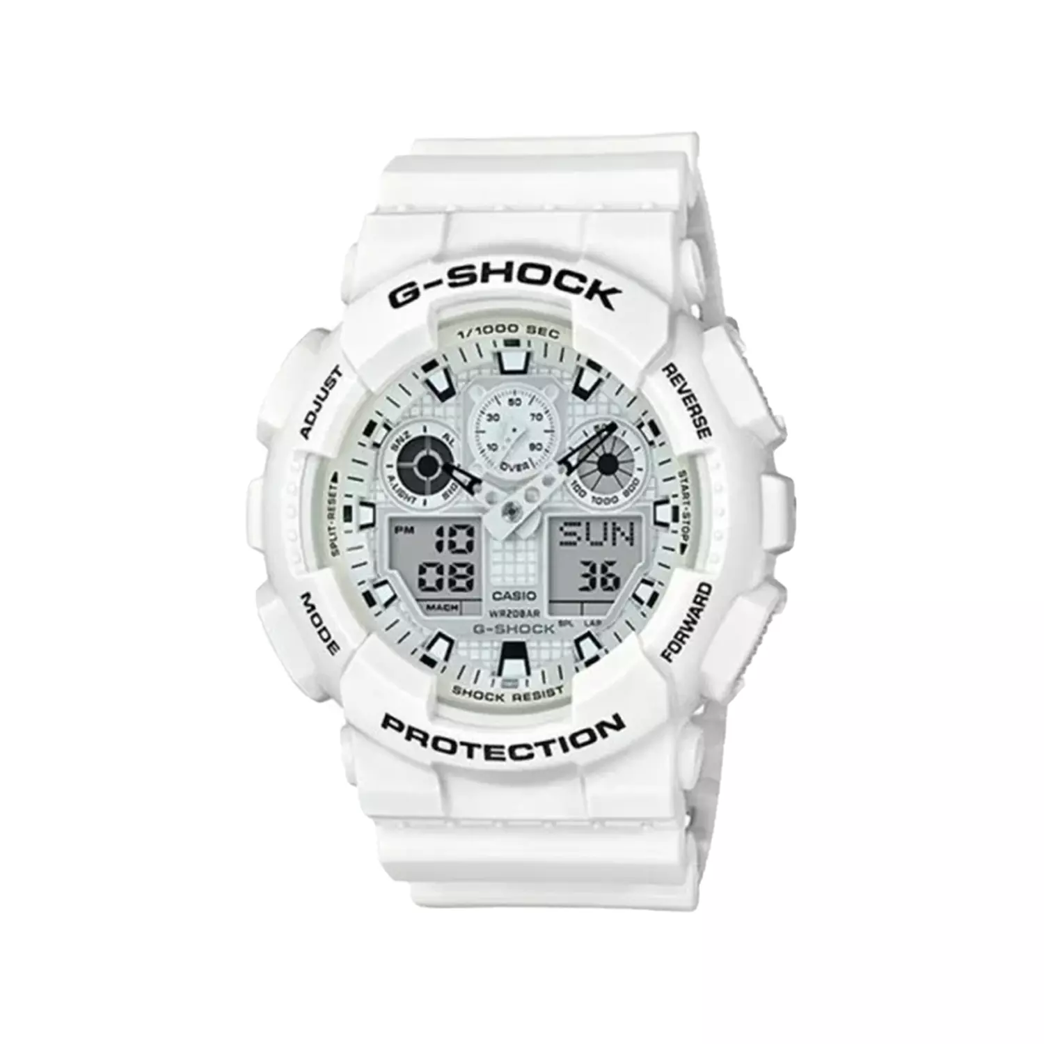 Casio-G-Shock-Watch-Code-GA-110MW-7A1.webp ساعت کاسیو جی شاک مردانه بند رابر سفید دو زمانه GA-110MW-7A - Image 1