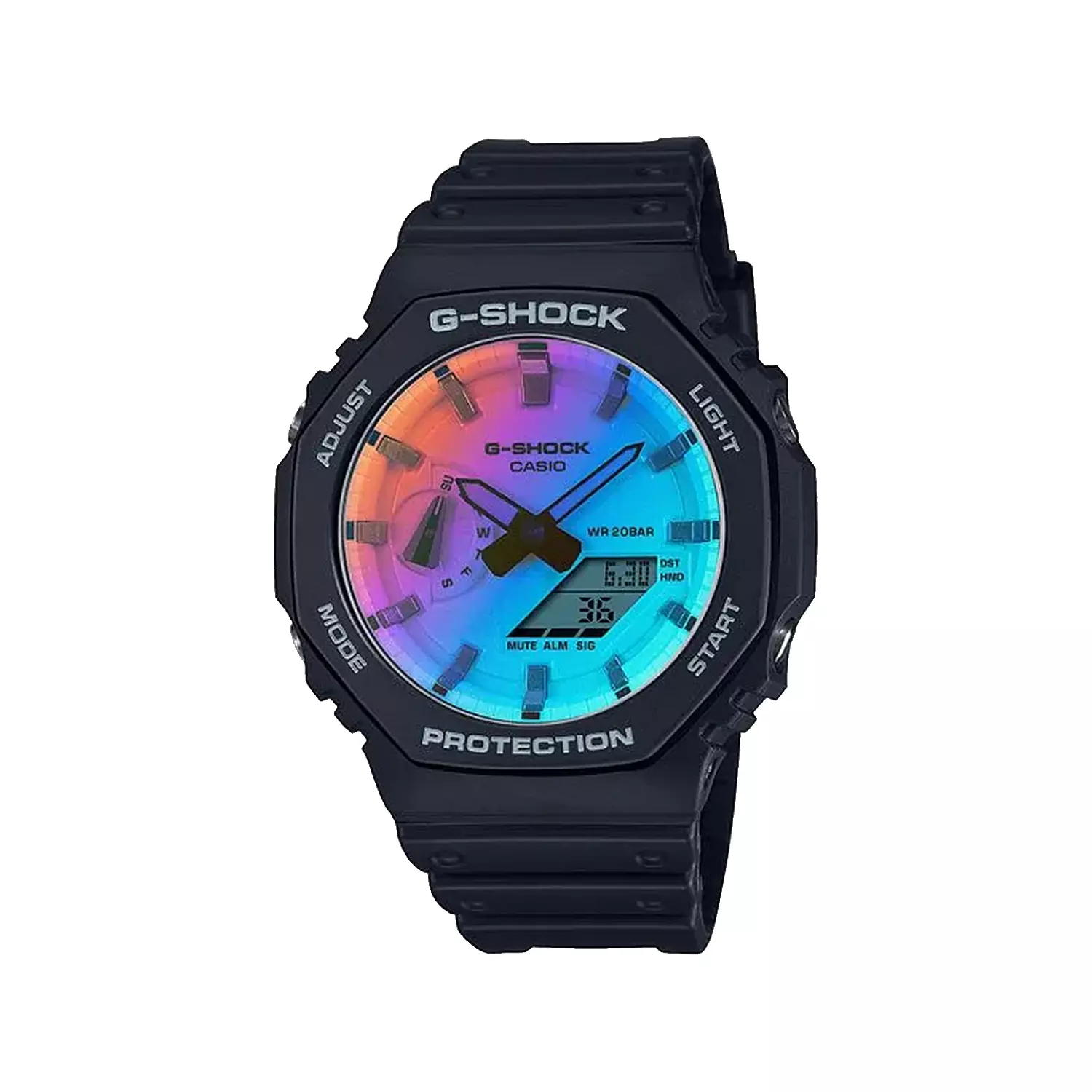 Casio-G-Shock-Watch-Code-GA-2100SR-1A1.webp ساعت جی شاک کاسیو مردانه دو زمانه صفحه رنگی GA-2100SR-1A - Image 1