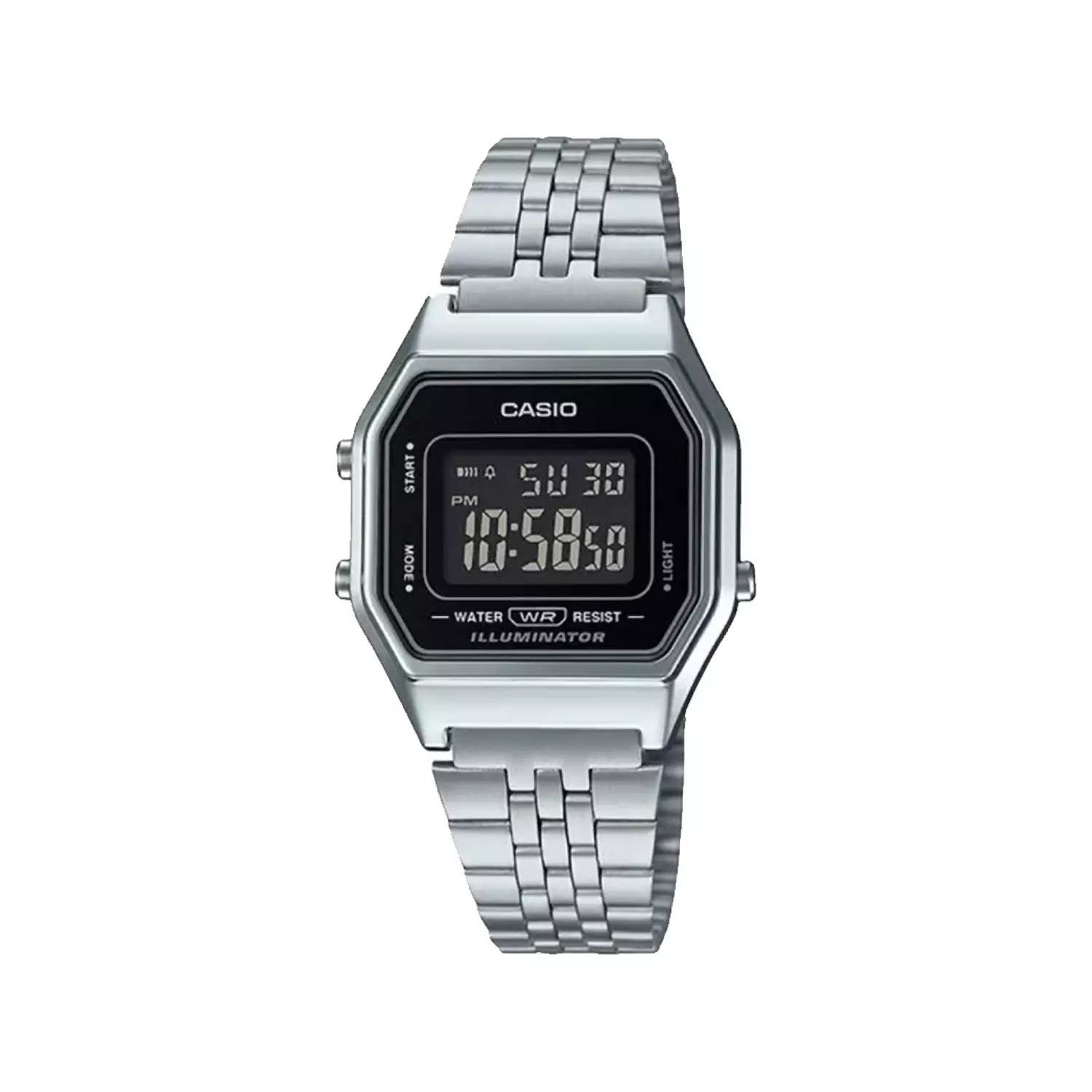 Casio-Watch-Code-LA680WA-1B1.webp ساعت مچی کاسیو فلزی نقره ای دیجیتالی LA680WA-1B - Image 1