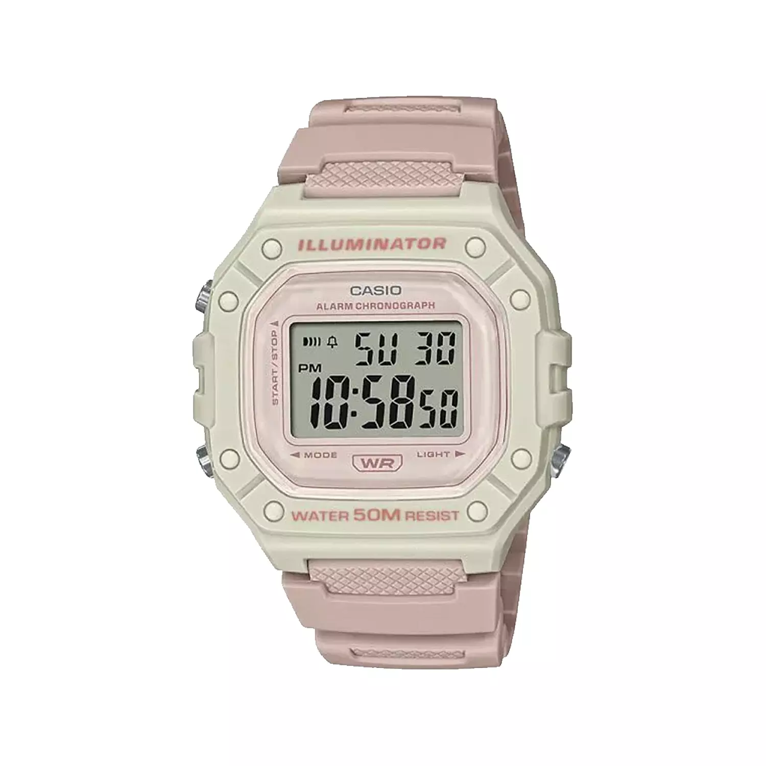 Casio-Watch-Code-W-218HC-4A2V1.webp ساعت مچی کاسیو زنانه بند رابر صورتی دیجیتالی W-218HC-4A2V - Image 1
