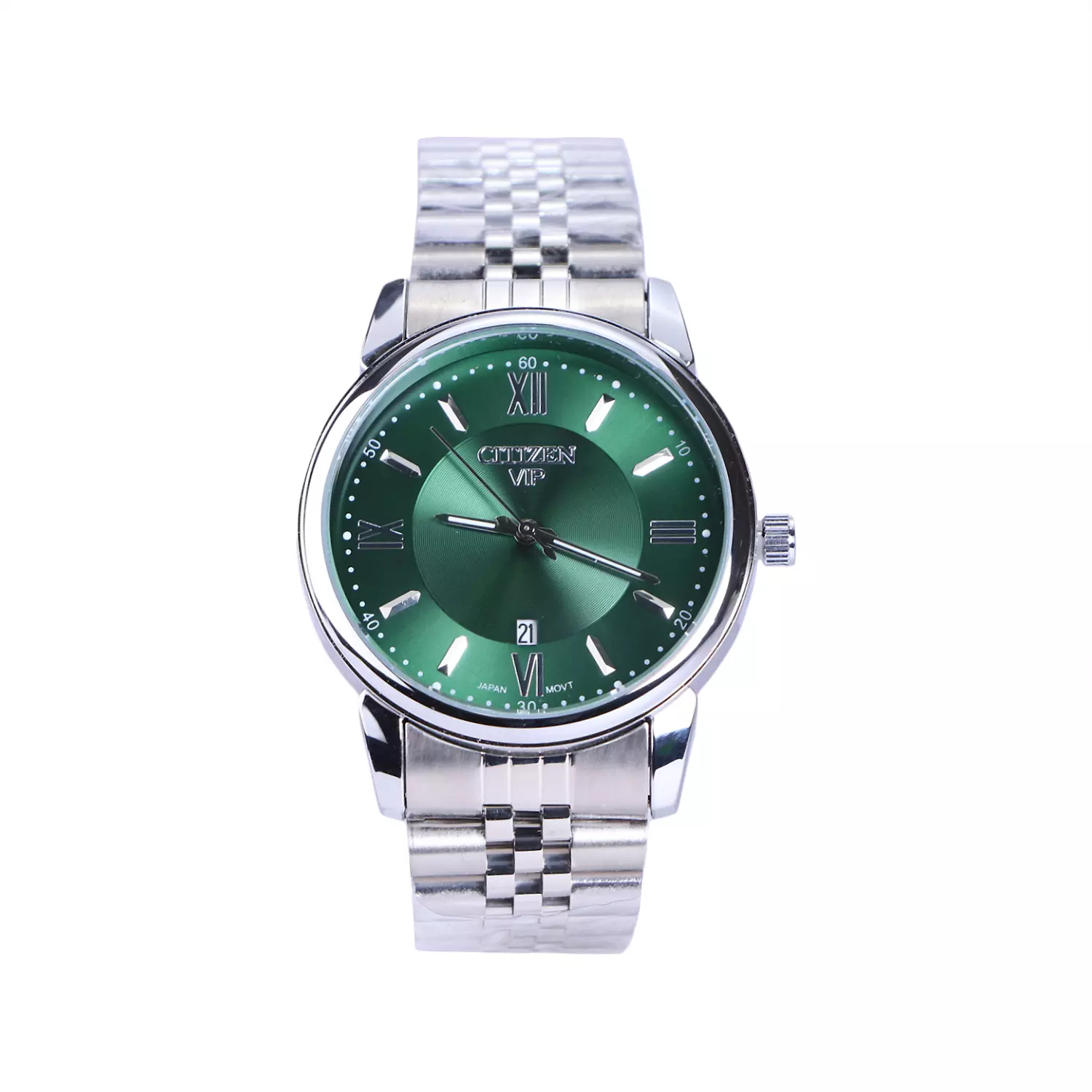 Citizen-VIP-Watch-Code-G-2364.51.webp ساعت مچی سیتیزن مردانه فلزی نقره ای صفحه سبز G 2364/5 - Image 1