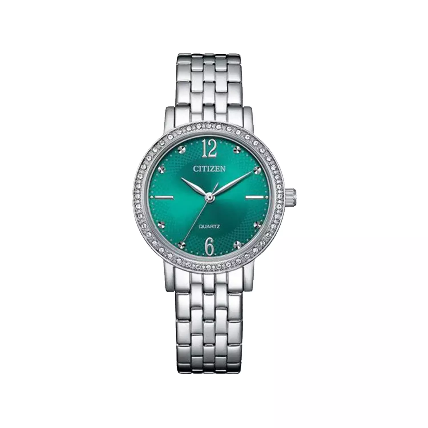 Citizen-Watch-Code-EL3100-55Z1.webp ساعت مچی سیتیزن زنانه فلزی نقره ای صفحه سبز EL3100-55Z - Image 1