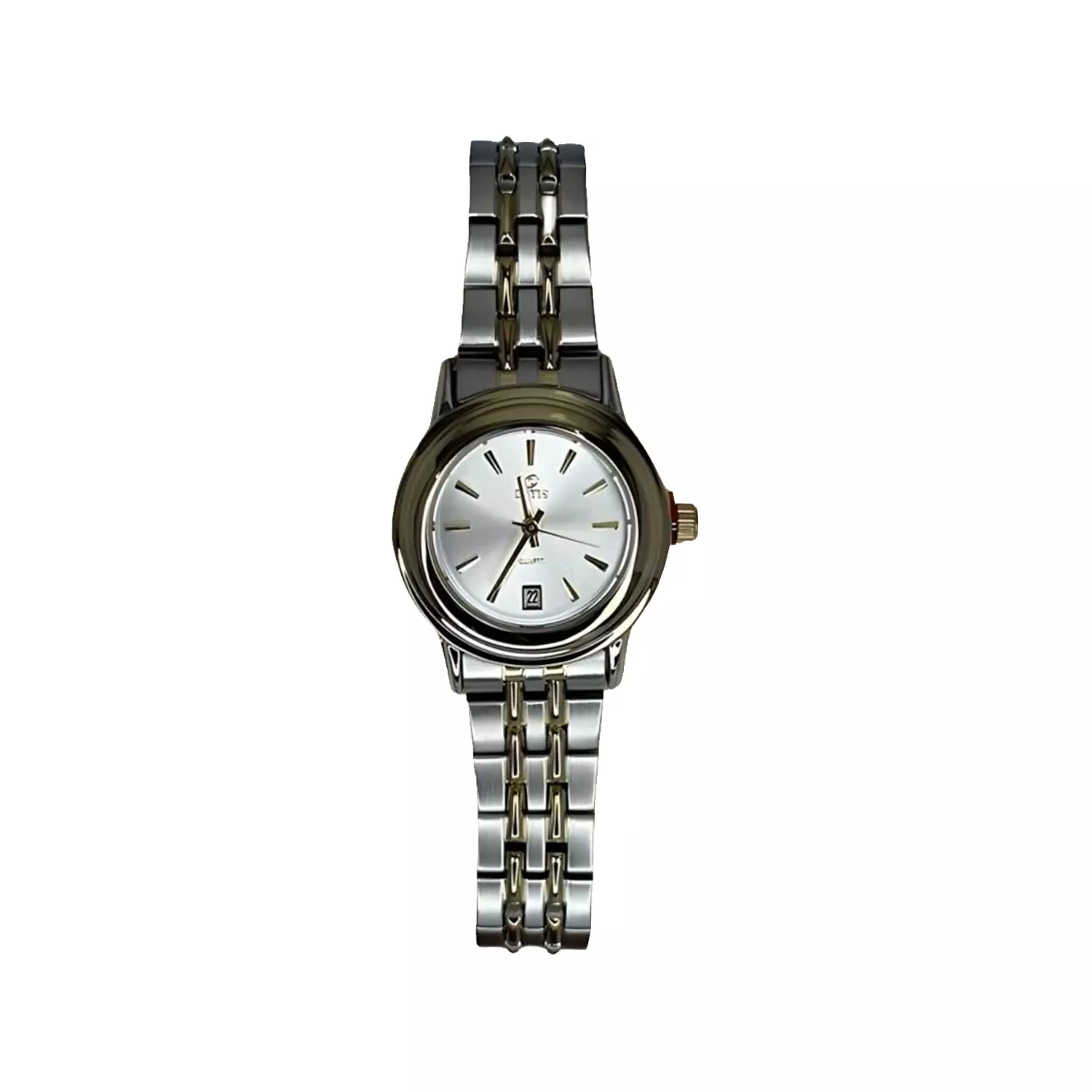 Datis-Watch-Code-90122.webp ساعت مچی داتیس زنانه فلزی نقره ای طلایی 9012 - Image 1