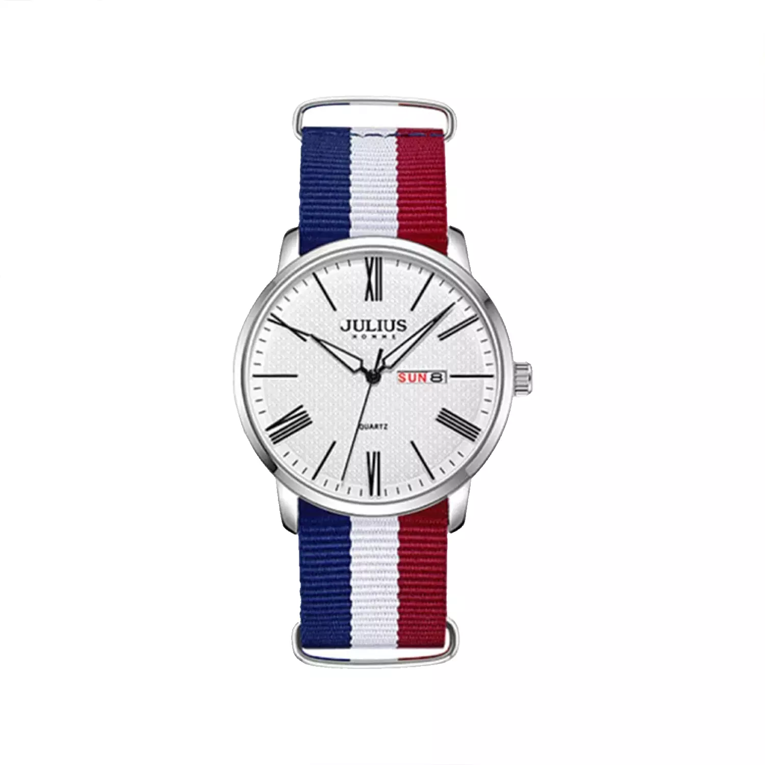 Julius-Watch-Code-JAH-124A1.webp ساعت مچی مردانه جولیوس بند برزنت آبی قرمز JAH-124A - Image 1