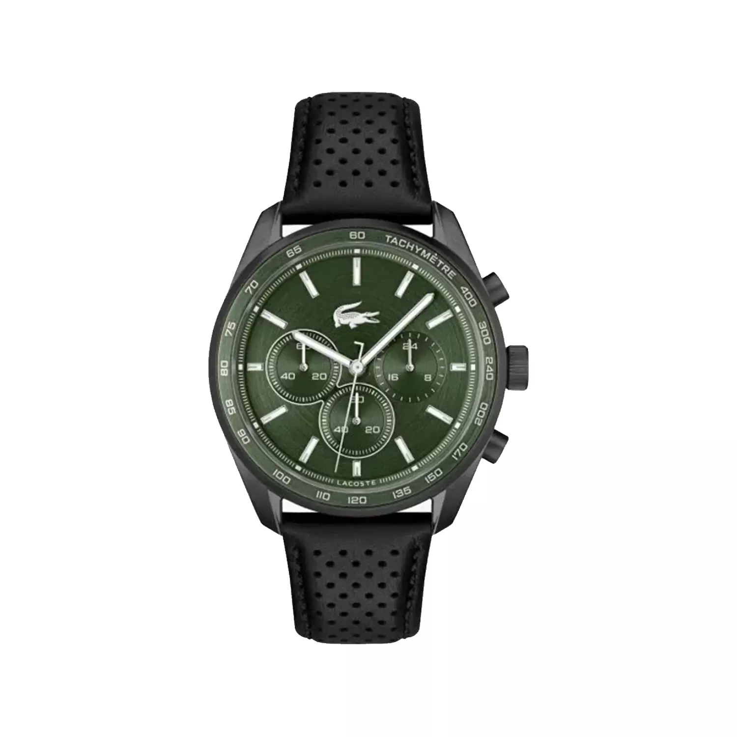 Lacoste-Watch-Code-20113451.webp ساعت مچی لاگوست مردانه چرم صفحه سبز کرنوگراف 2011345 - Image 1