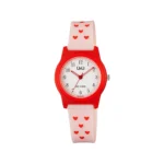 ساعت مچی کیو اند کیو دخترانه بند رابر صورتی قلبی G23A-015VY