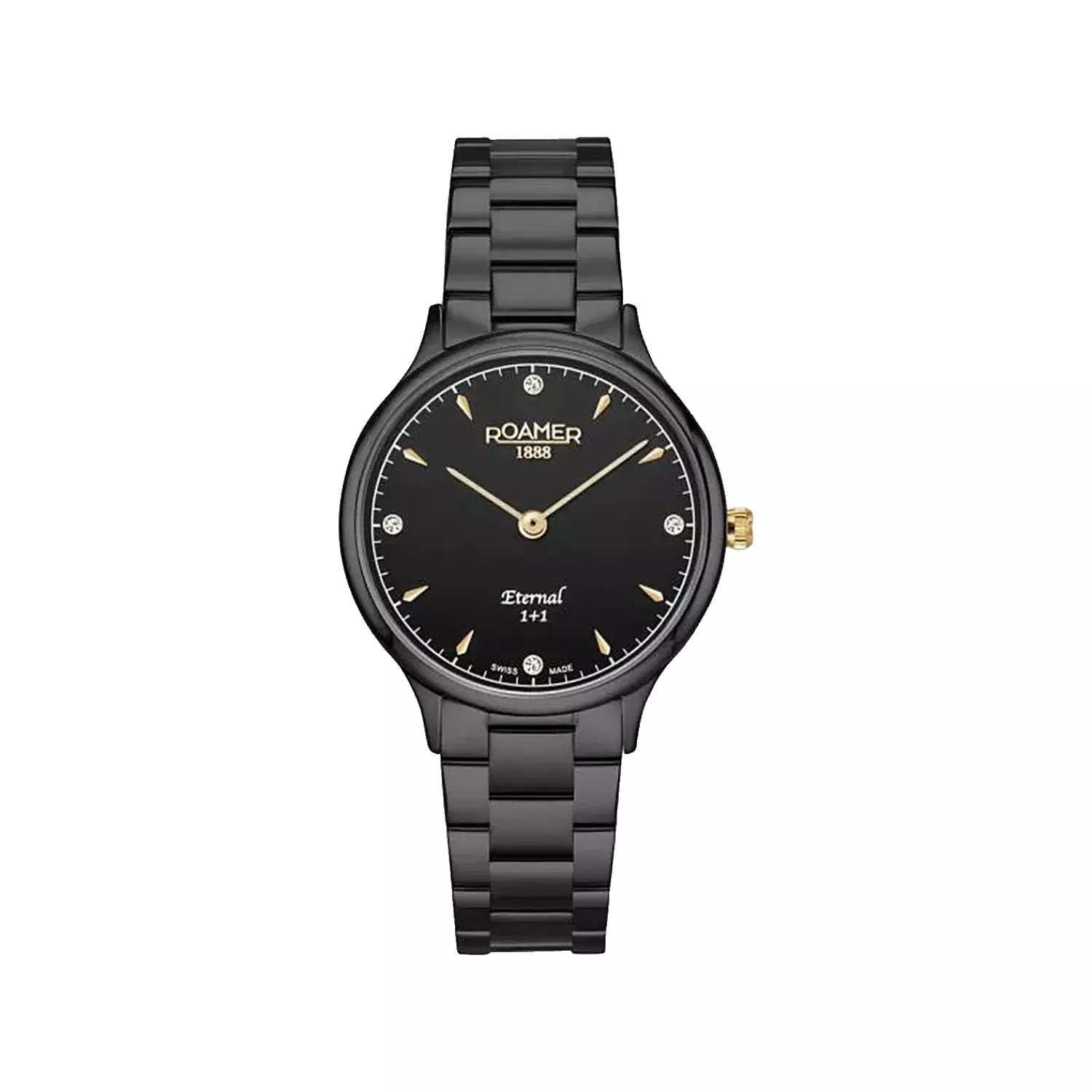 Roamer-Watch-Code-8638574555501.webp ساعت مچی زنانه رومر فلزی تمام مشکی 863857455550 - Image 1
