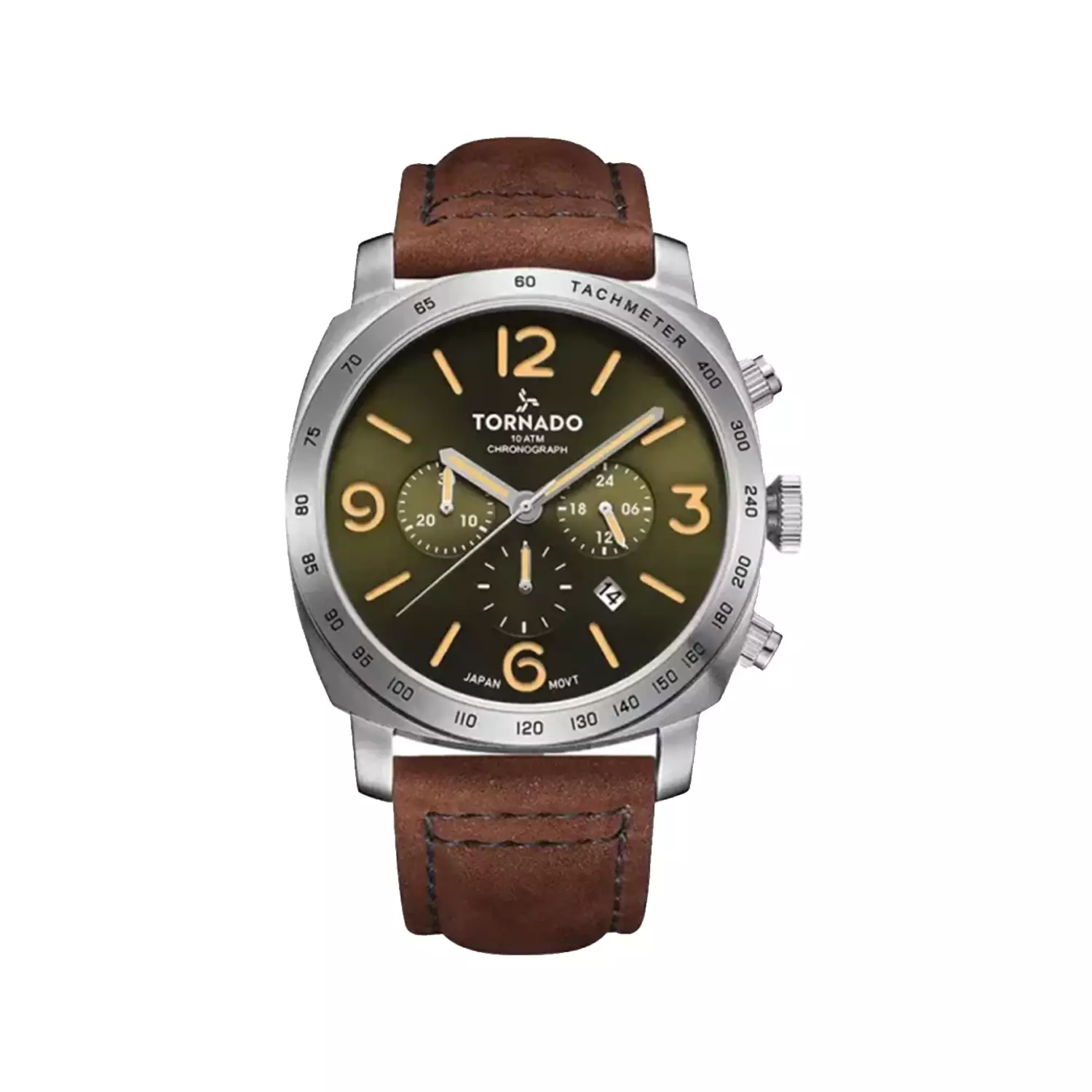 Tornado-Watch-Code-T9102-SLDH1.webp ساعت مچی مردانه تورنادو چرم صفحه سبز کرنوگراف T9102-SLDH - Image 1