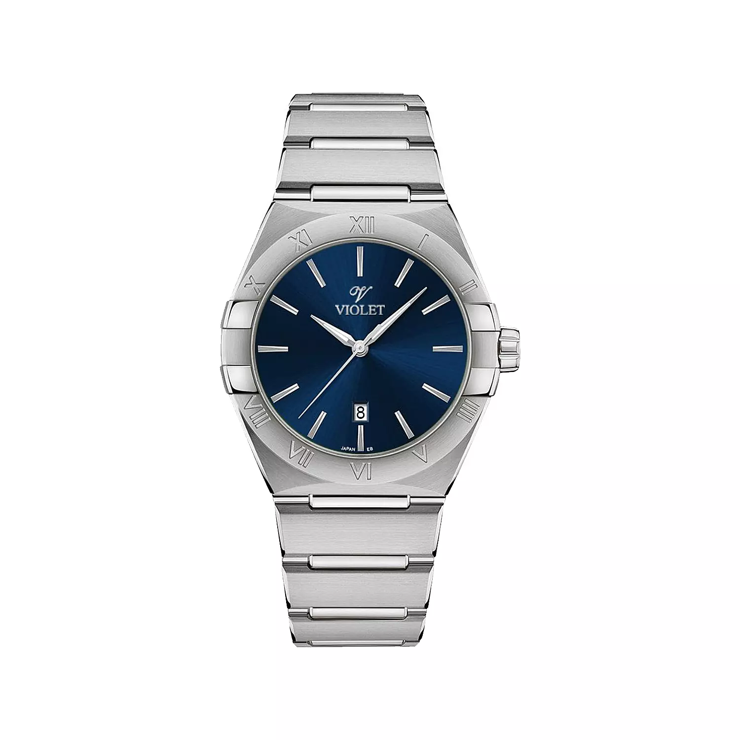 Violet-Watch-Code-B0603GB1.webp ساعت مچی مردانه ویولت فلزی نقره ای صفحه سرمه ای B0603G/B - Image 1