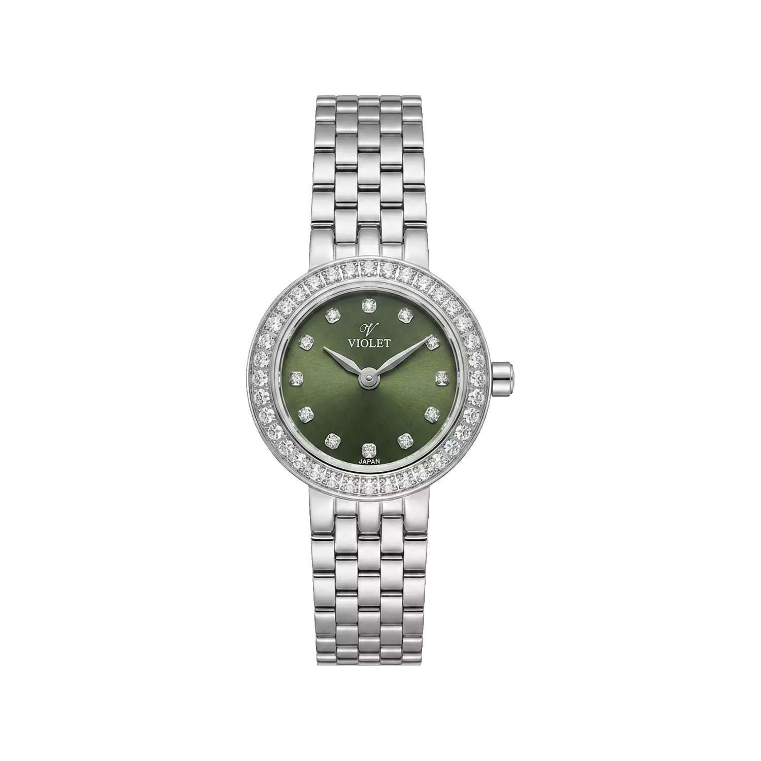 Violet-Watch-Code-B06191711.webp ساعت مچی زنانه ویولت فلزی صفحه سبز قاب نگین دار B0619/171 - Image 1