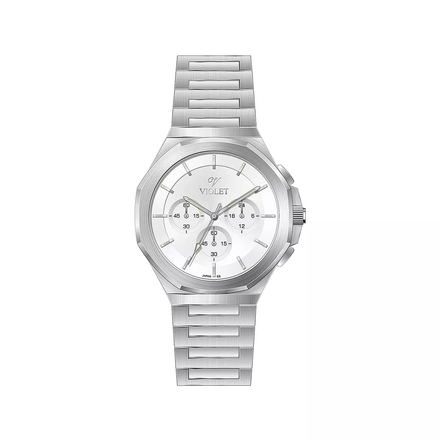 Violet-Watch-Code-B0643G1111.webp ساعت عقربه ای مردانه ویولت فلزی صفحه سفید کرنوگراف B0643G/111 - Image 1