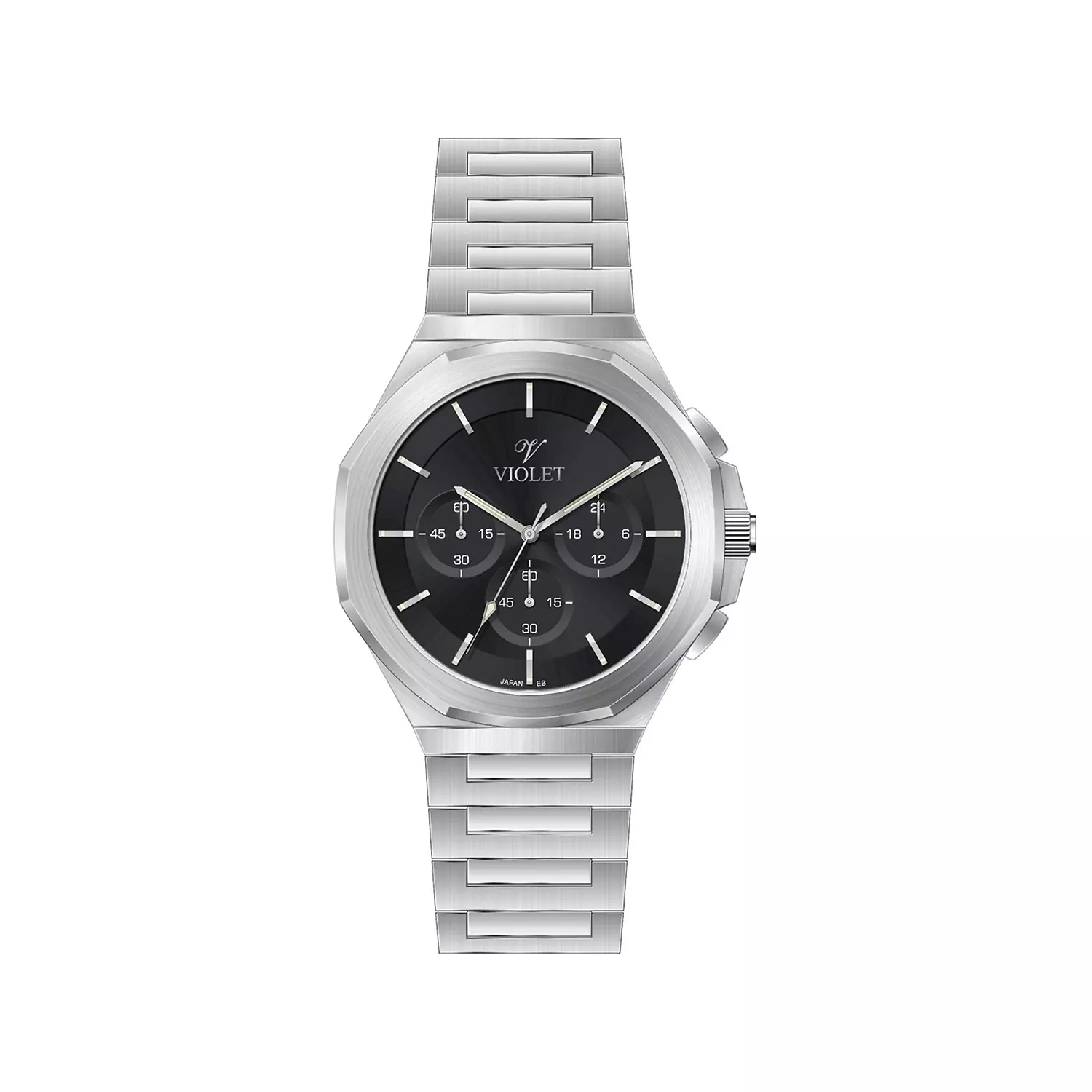 Violet-Watch-Code-B0643G1311.webp ساعت عقربه ای مردانه ویولت فلزی صفحه مشکی کرنوگراف B0643G/131 - Image 1