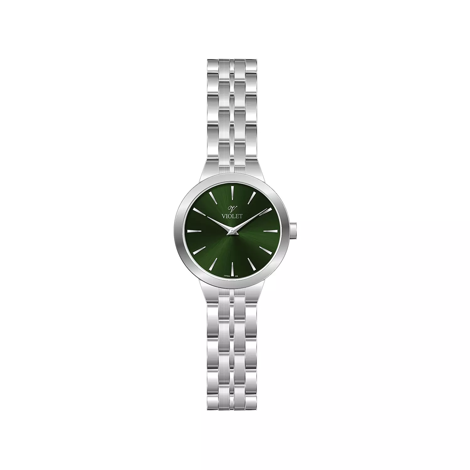 Violet-Watch-Code-B0645LG1.webp ساعت عقربه ای زنانه ویولت فلزی نقره ای صفحه سبز B0645L/G - Image 1