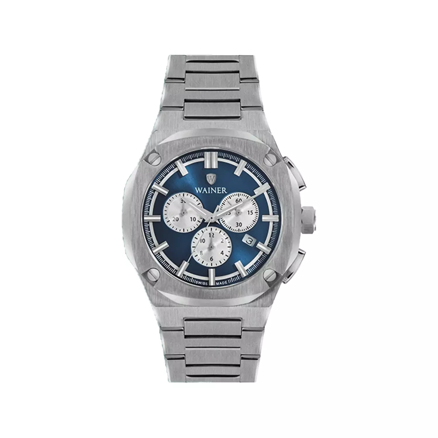 Wainer-Watch-Code-WA.100001.webp ساعت مچی واینر مردانه فلزی صفحه سرمه ای کرنوگراف WA.10000 - Image 1