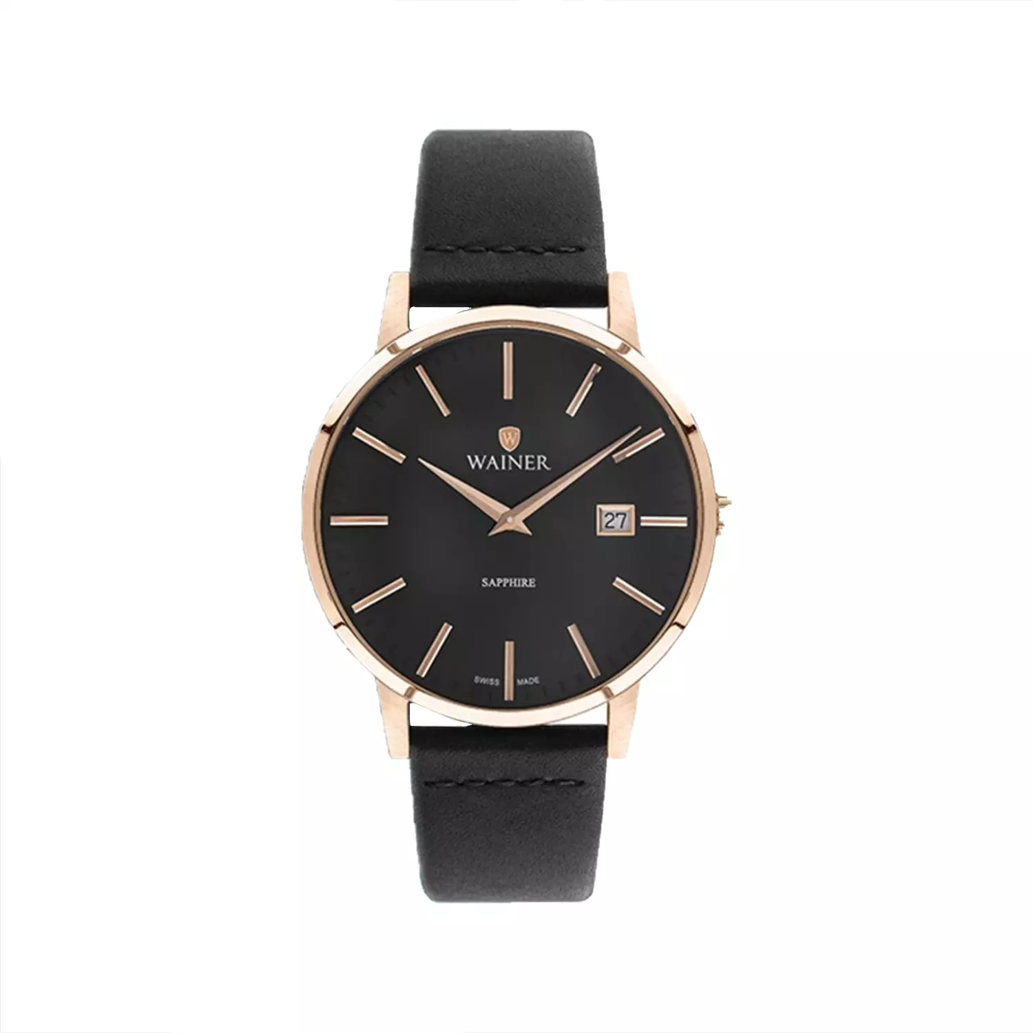 Wainer-Watch-Code-WA.119011.webp ساعت مچی واینر مردانه بند چرم مشکی قاب رزگلد WA.11901 - Image 1