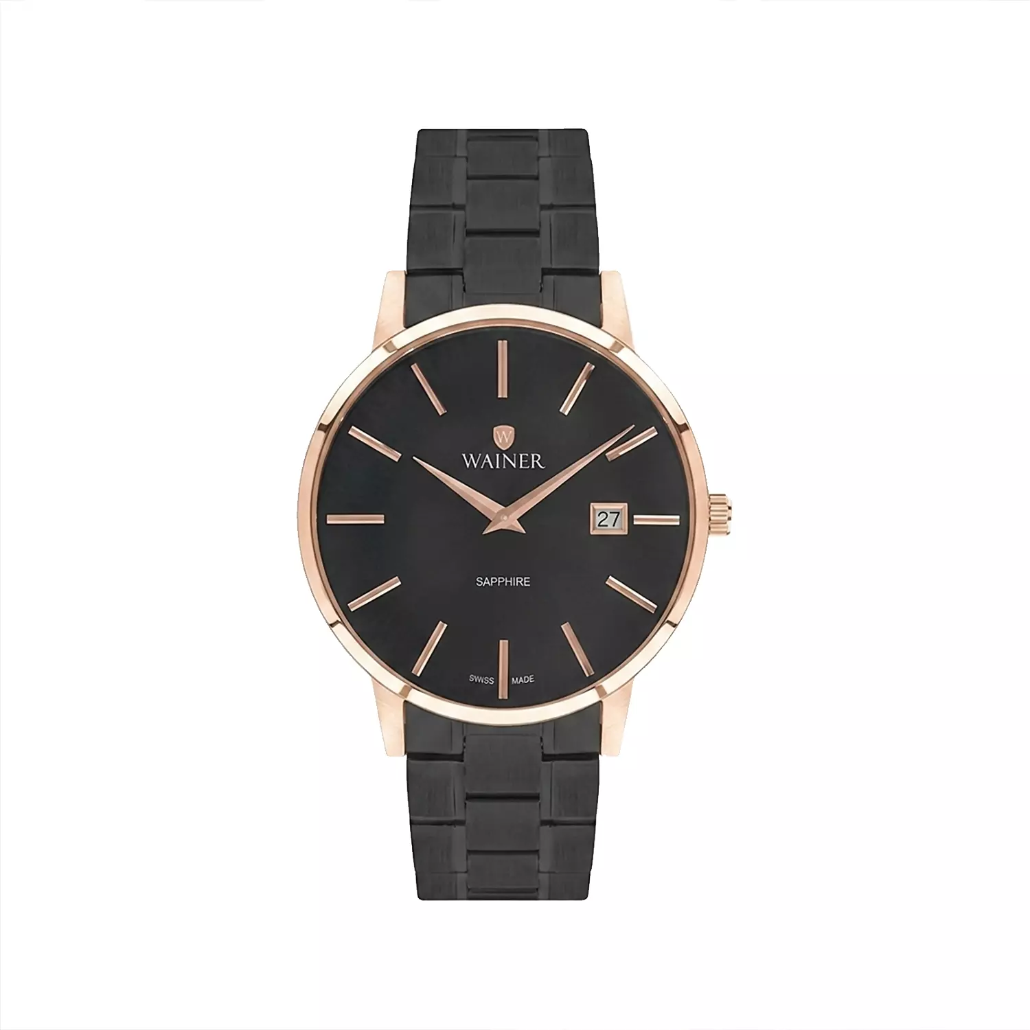 Wainer-Watch-Code-WA.119111.webp ساعت مچی واینر مردانه فلزی مشکی قاب رزگلد WA.11911 - Image 1