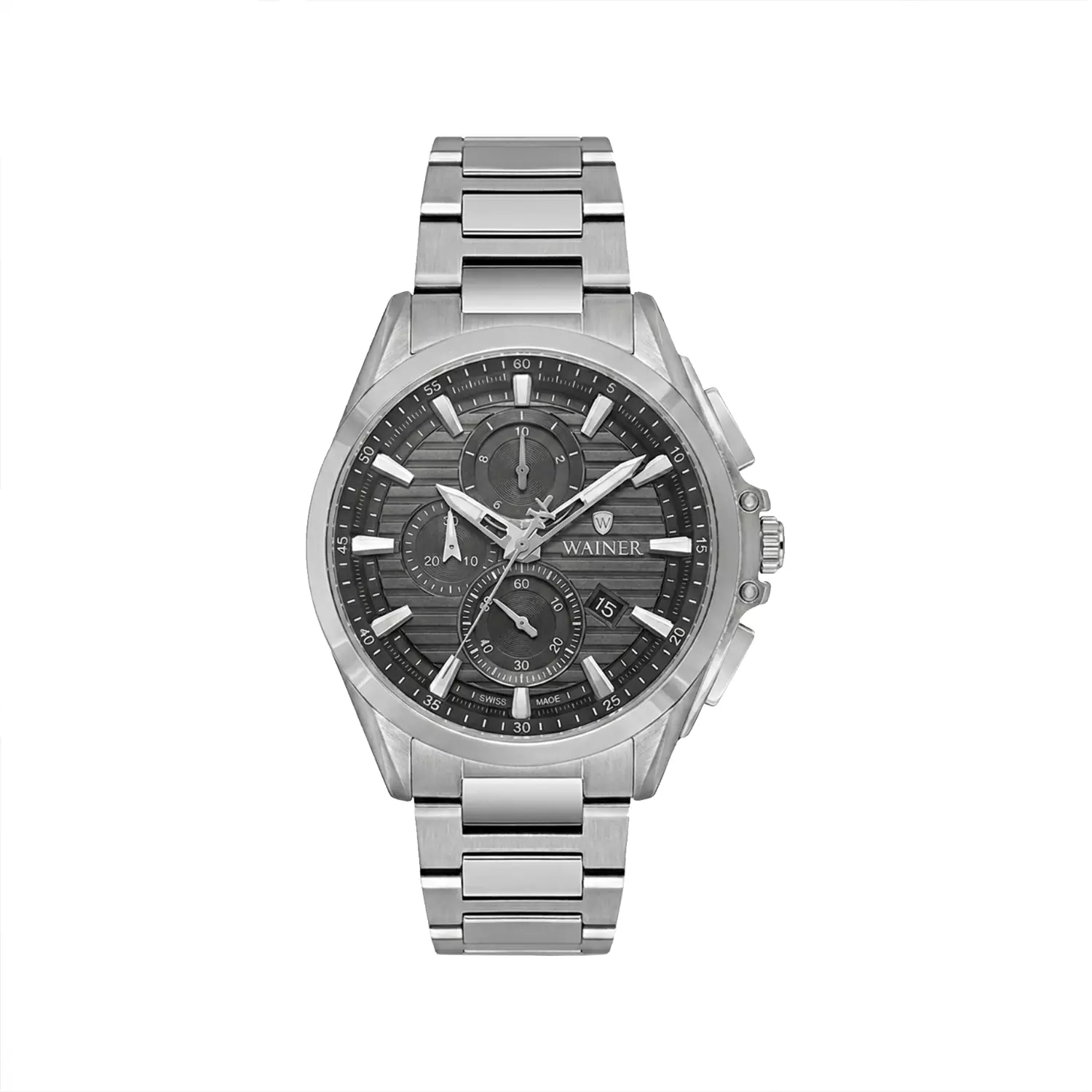 Wainer-Watch-Code-WA.19401-L1.webp ساعت مچی واینر مردانه فلزی صفحه مشکی کرنوگراف WA.19401-I - Image 1
