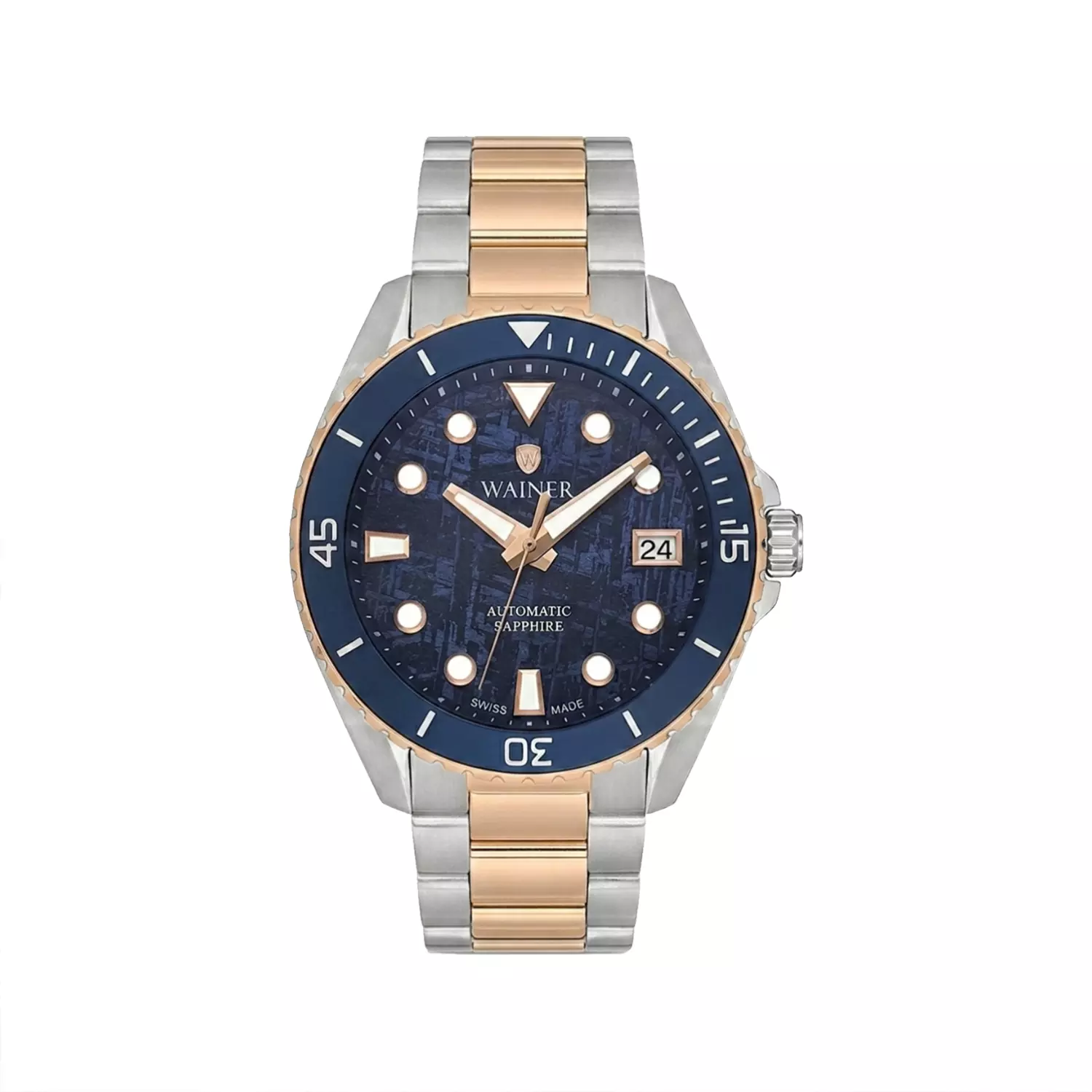 Wainer-Watch-Code-WA.253001.webp ساعت مچی اتوماتیک واینر مردانه فلزی نقره ای رزگلد WA.25300 - Image 1