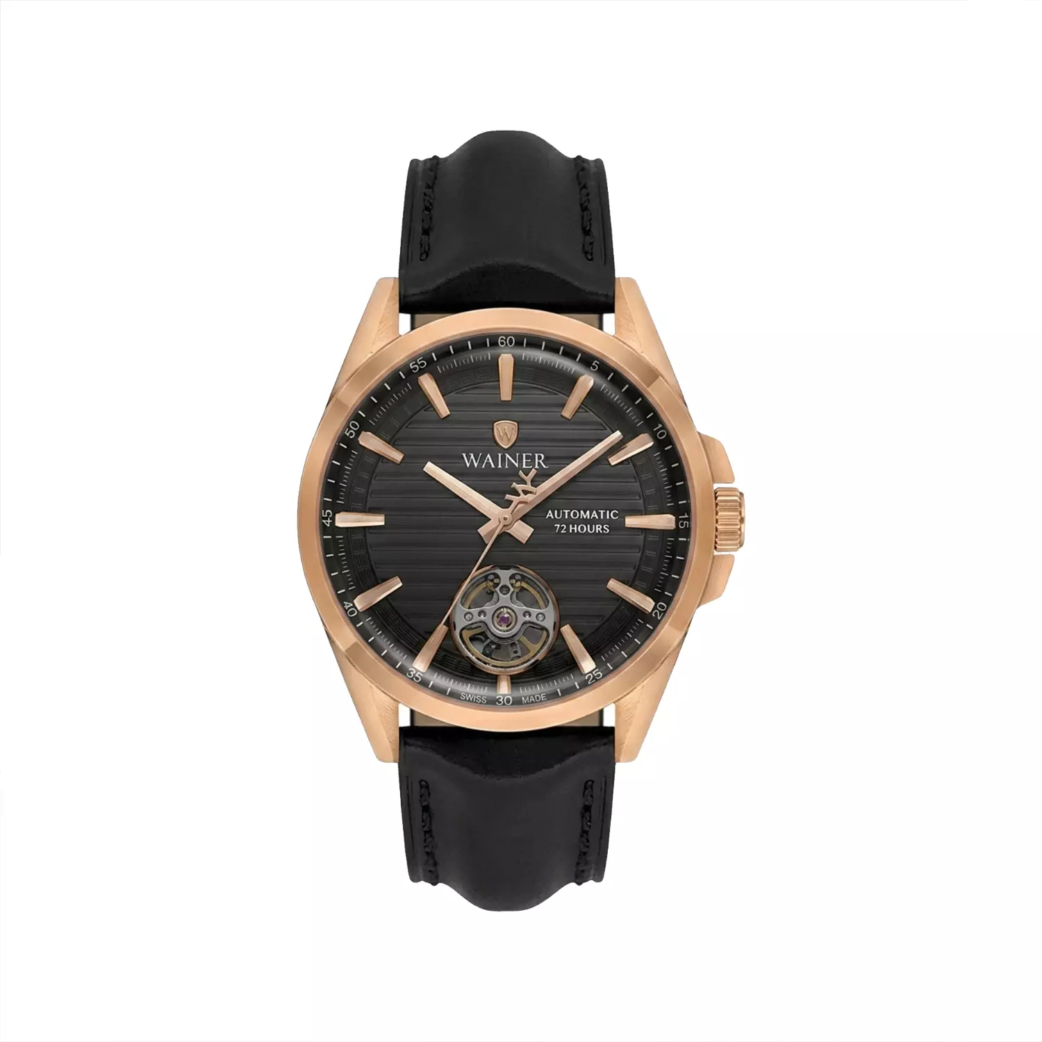 Wainer-Watch-Code-WA.25400-A1.webp ساعت مچی اتوماتیک واینر مردانه بند چرم مشکی WA.25400-A - Image 1