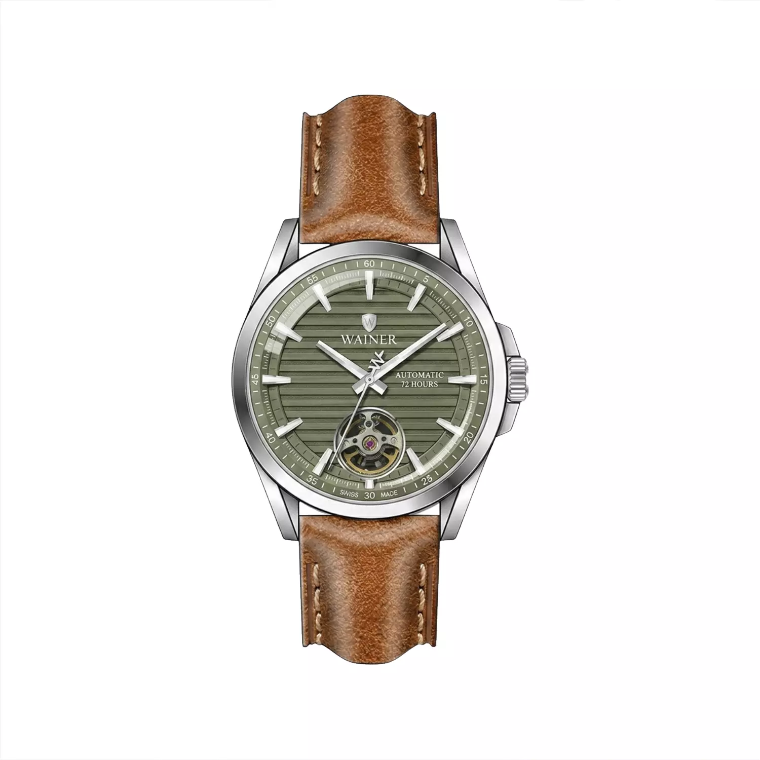 Wainer-Watch-Code-WA.25400-B1.webp ساعت مچی اتوماتیک واینر مردانه بند چرم قهوه ای WA.25400-B - Image 1