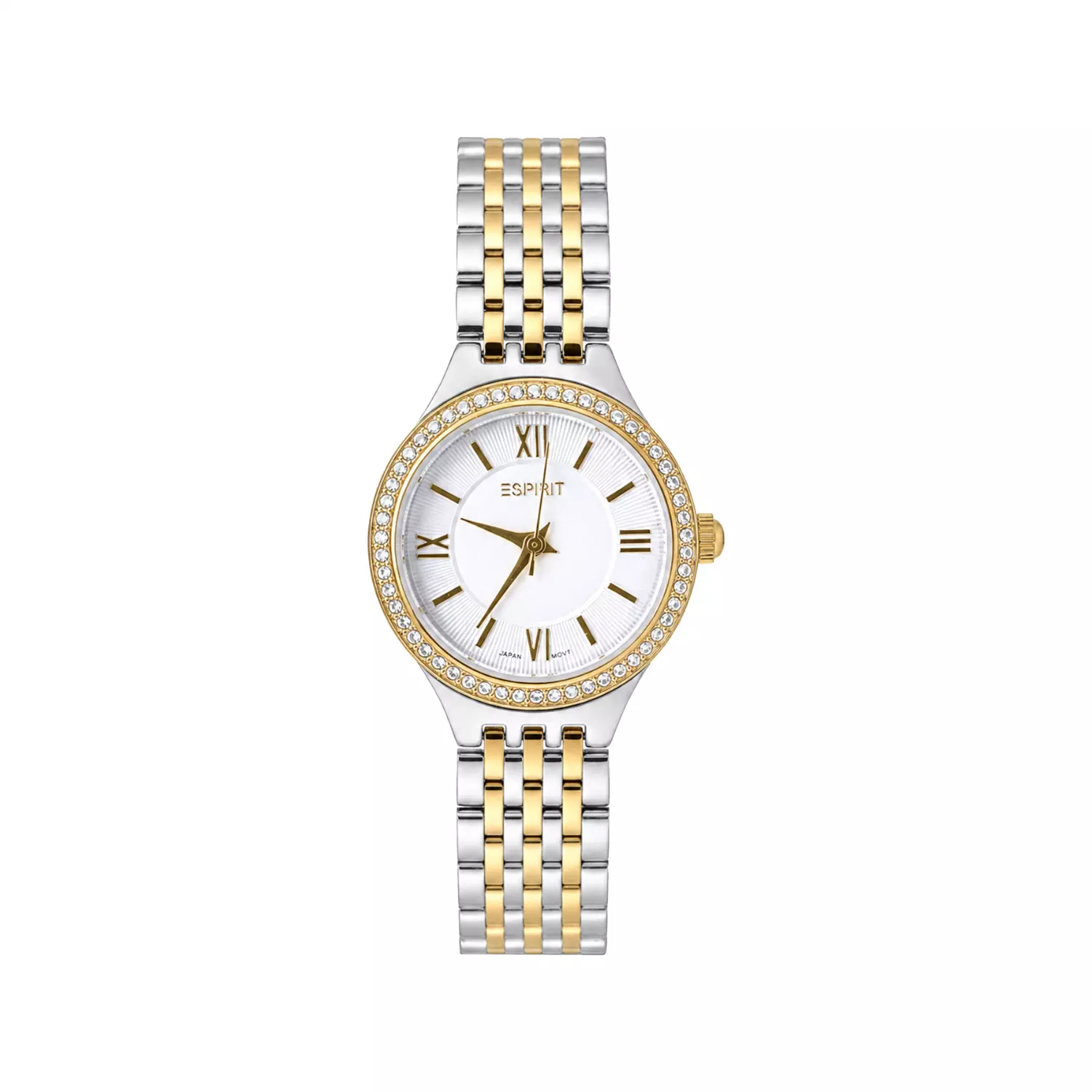 Espirit-Watch-Code-L-4116.81.webp ساعت مچی اسپریت زنانه فلزی نقره ای طلایی قاب نگین دار L 4116/8 - تصویر 1