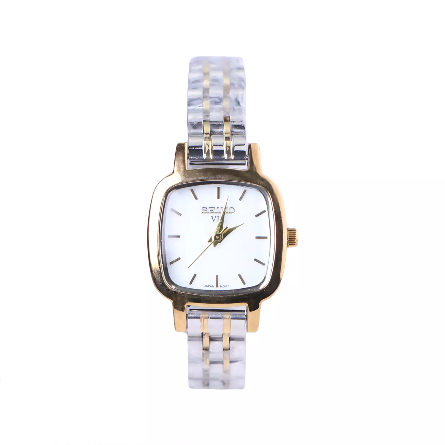 Seiko-VIP-Watch-Code-L-2523.21.webp ساعت مچی سیکو زنانه فلزی نقره ای طلایی قاب مربع L 2523/2 - تصویر 1