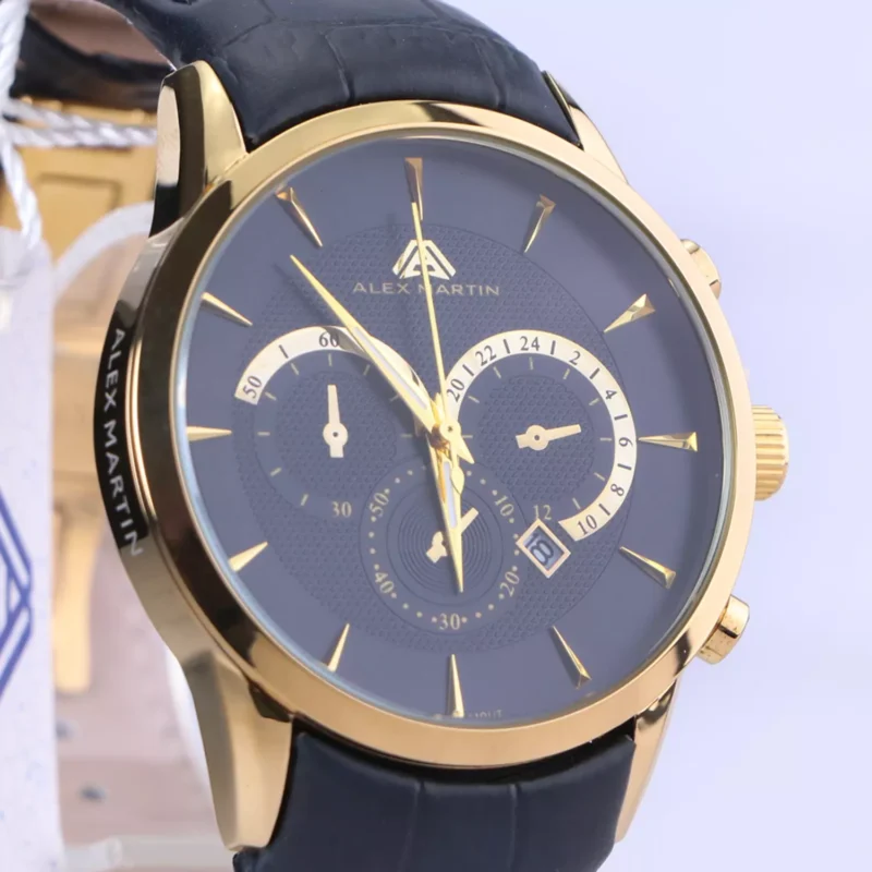 ساعت مچی مردانه الکس مارتین بند چرم مشکی AM7136/1G