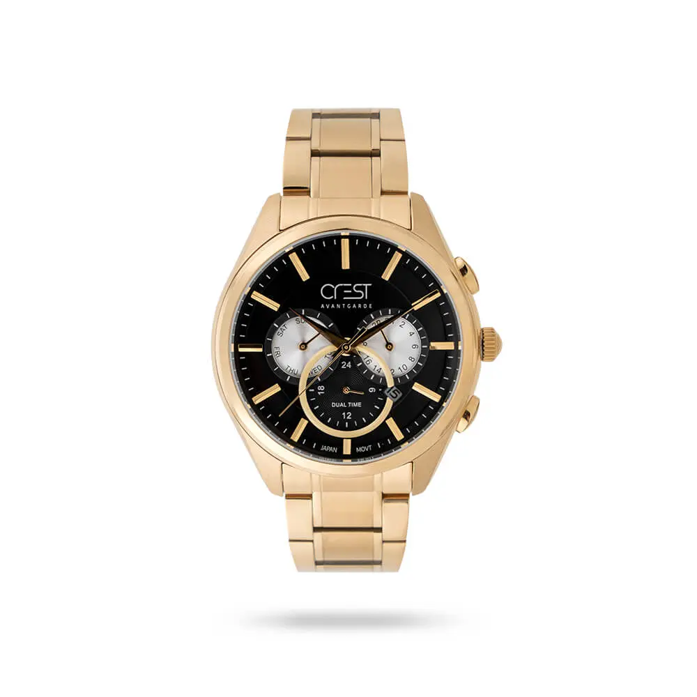 crest-6240-2 ساعت مچی مردانه کرست بند استیل طلایی کد Crest 6240/2 - تصویر 1