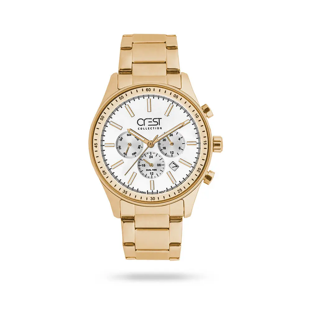 crest-6281-4 ساعت مچی مردانه کرست بند استیل طلایی کد Crest 6281/4 - تصویر 1