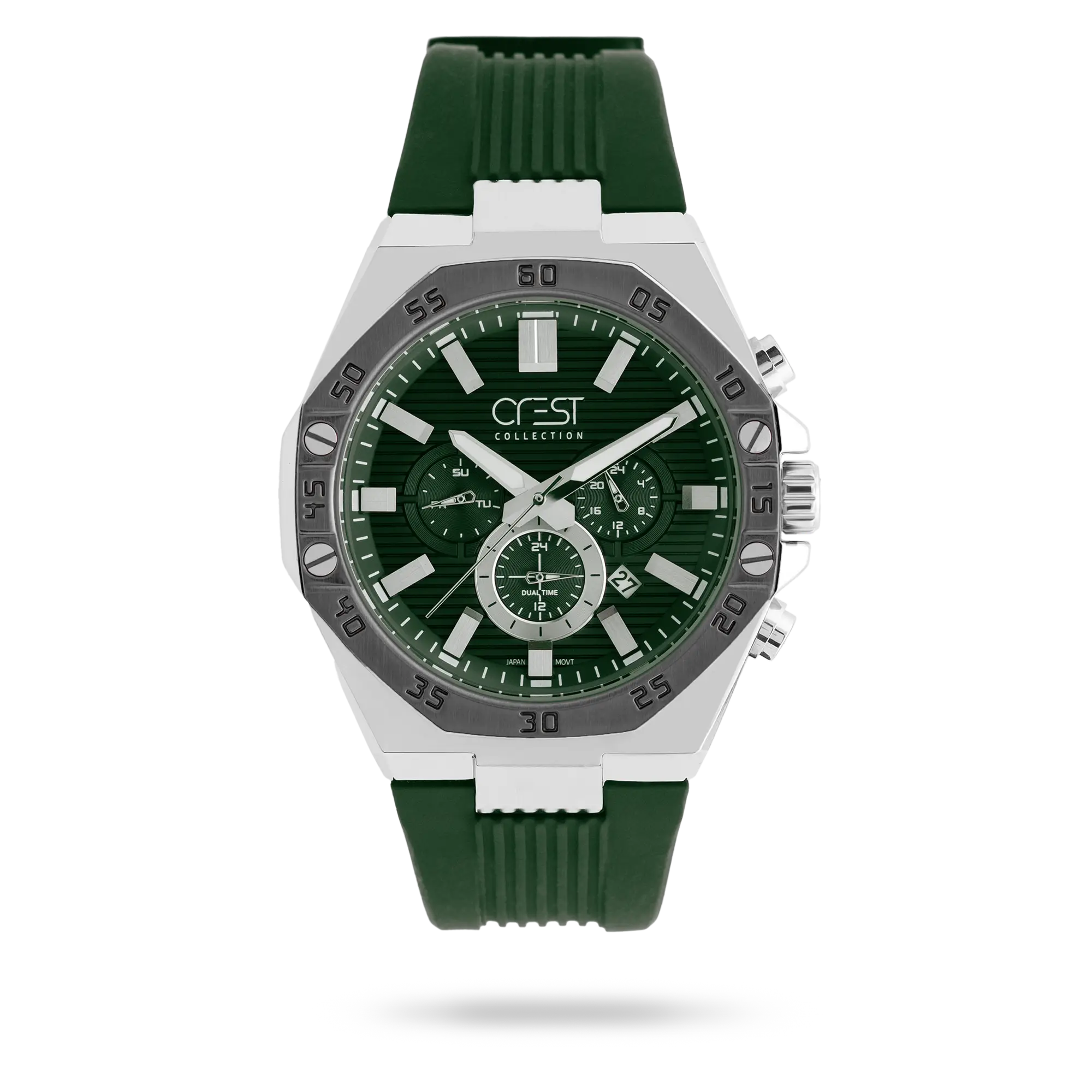 crest-watch-6322-3.webp ساعت مچی مردانه کرست بند سیلیکون دو رنگ نقره ای دودی کد Crest 6322/3 - تصویر 1