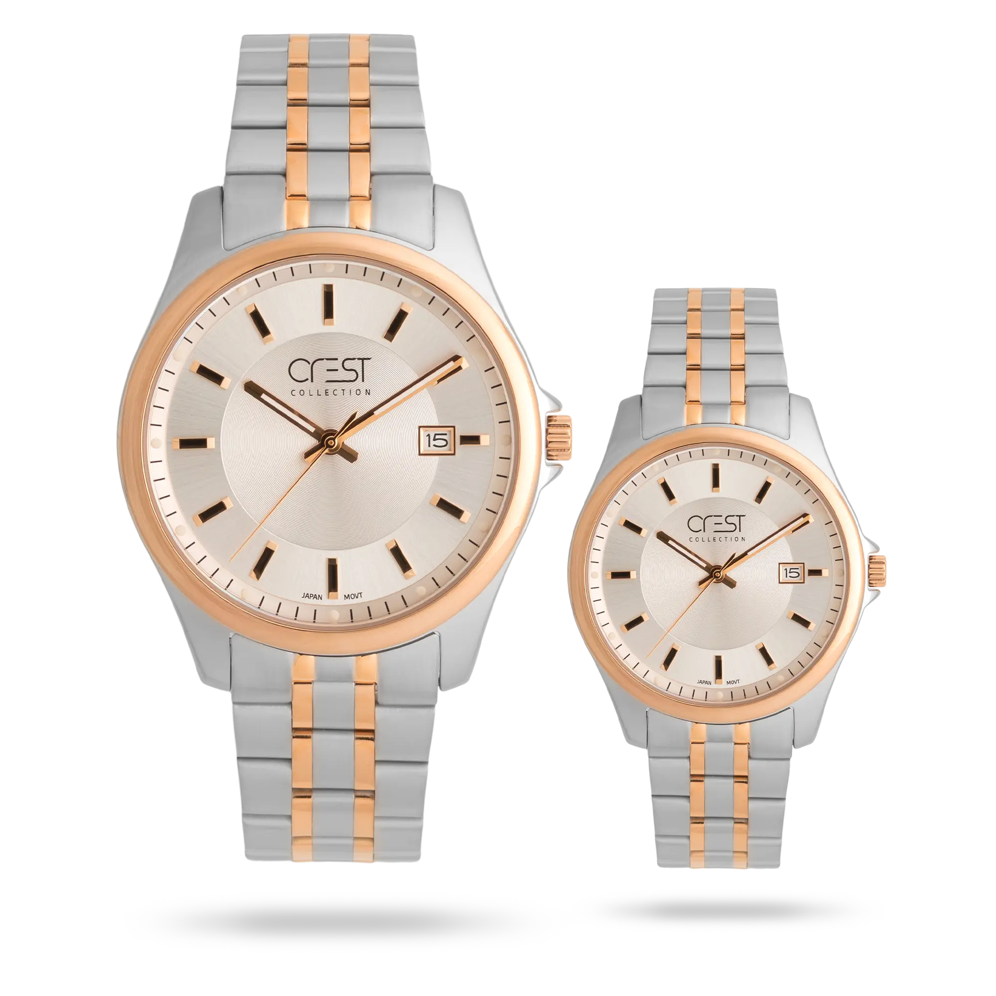 crest-watch-9057-7.webp ساعت مچی ست کرست بند استیل دو رنگ رزگلد نقره ای کد Crest 9057/7 - تصویر 1