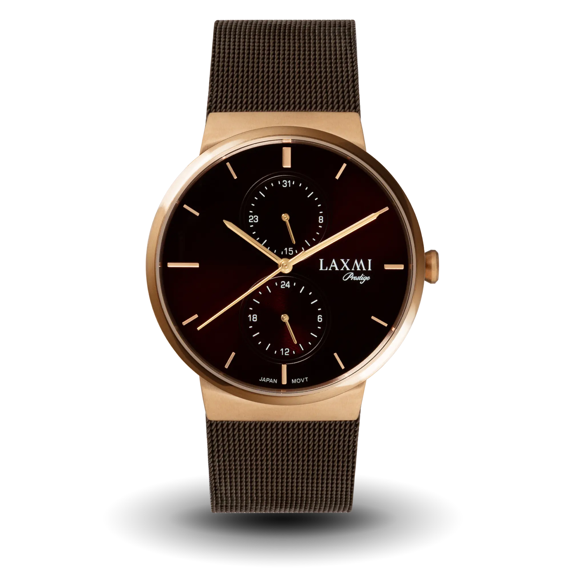 laxmi-watch-8020-8.webp ساعت مچی مردانه لاکسمی بند حصیری رزگلد کد Laxmi 8020/8 - تصویر 1